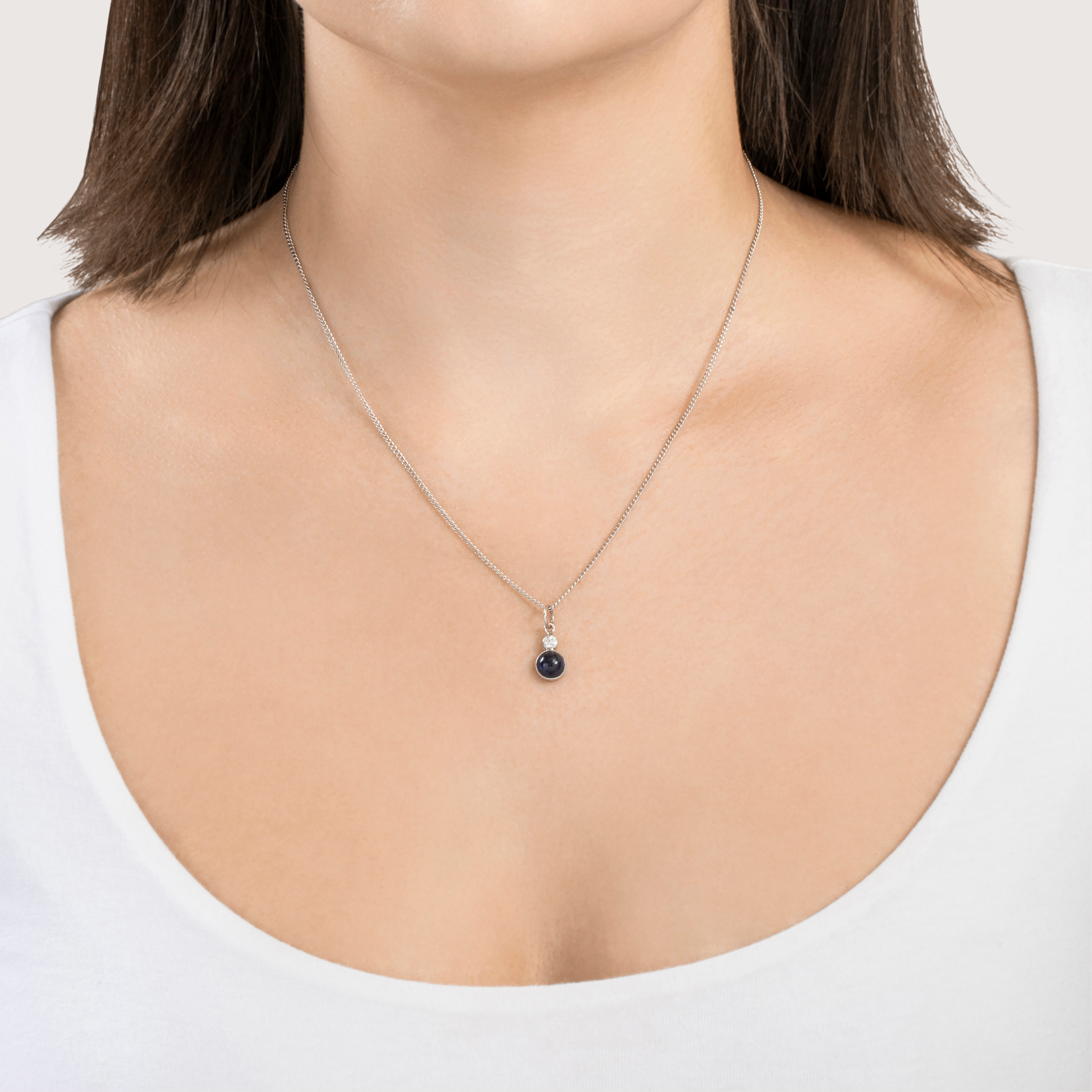 Antique Platinum 1.65ct Blue Synthetic Sapphire Natural Old Mine Diamond Pendant、mySite、hinf8tx79