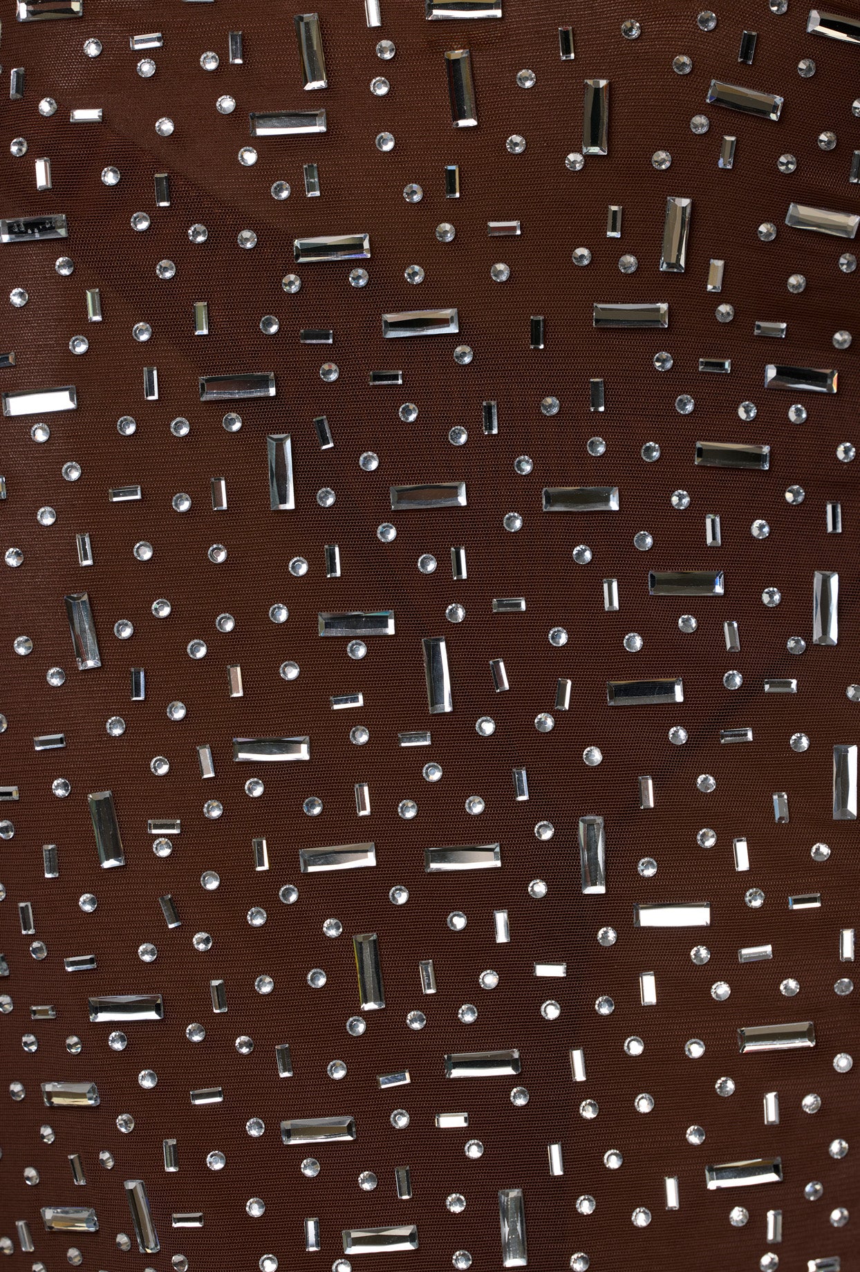 Sheer Embellished V Waist Mini Skirt in Deep Cocoa、mySite、solidvoid