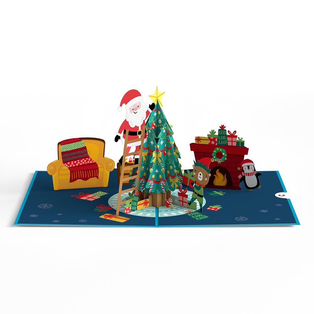 Santa Decorating a Christmas Tree Pop-Up Card、mySite、solidvoid