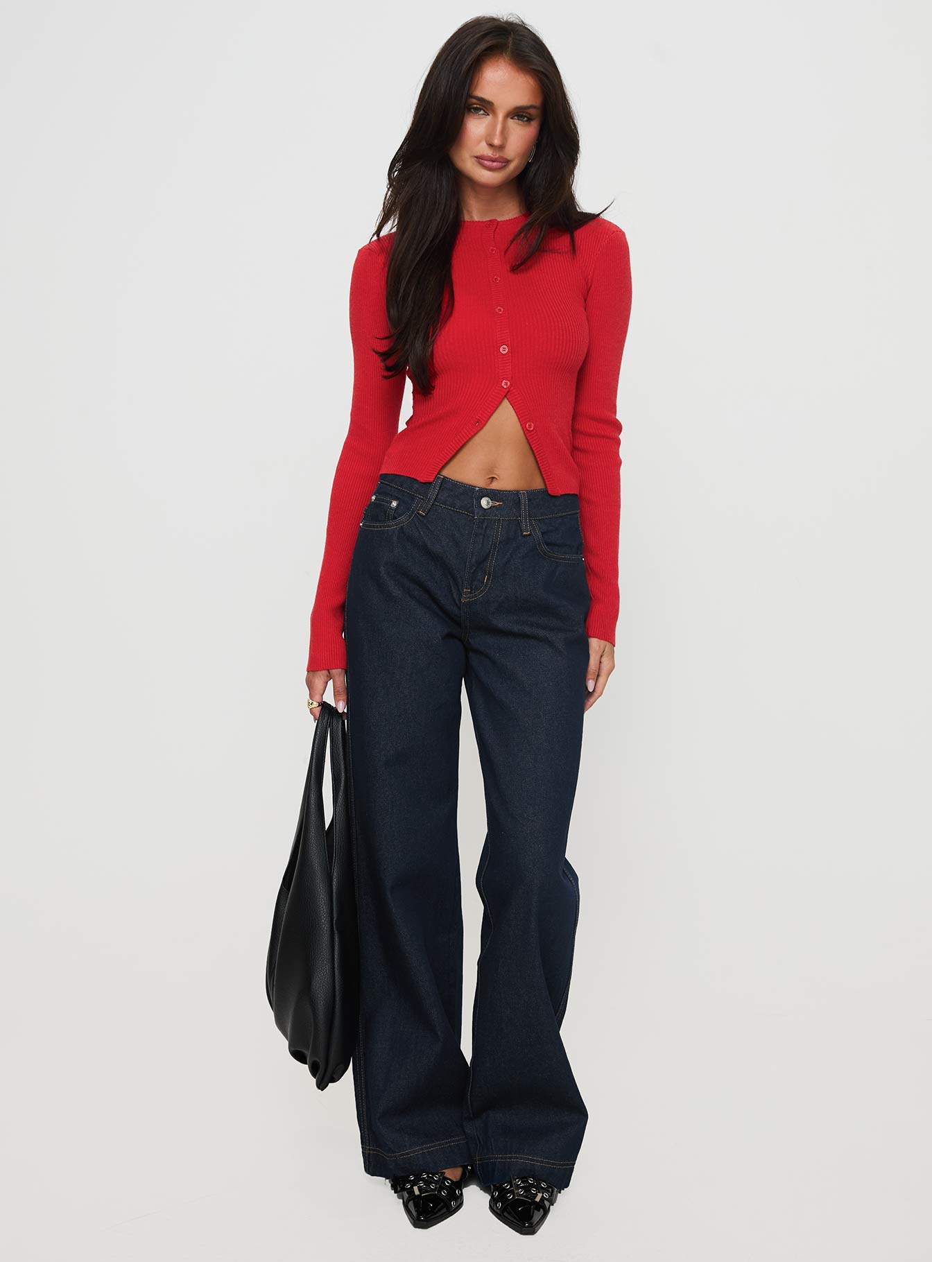 Suzu Long Sleeve Knit Top Red、mySite、solidvoid