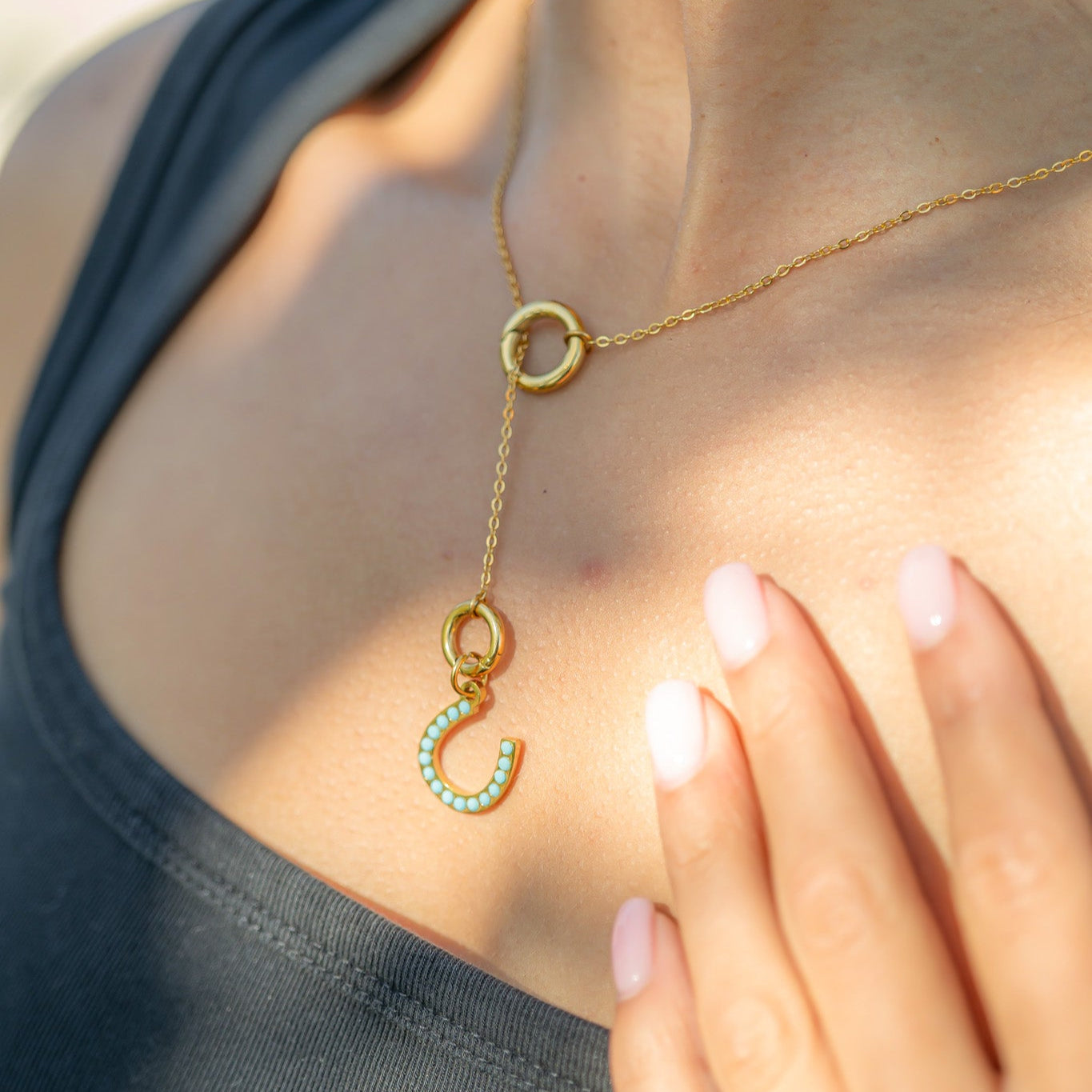 18K Gold PVD Stainless Steel Turquoise Stone Horseshoe Charm / PDL0228、mySite、dreamappss