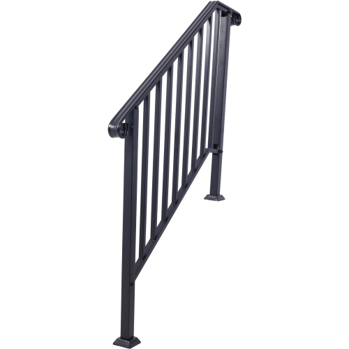 Handrails for Outdoor Steps, Fit 2 or 3 Steps Outdoor Stair Railing, Picket#2 Wrought Iron Handrail, Flexible Porch Railing, Black Transitional Handrails for Concrete Steps or Wooden Stairs、、eastwooduniform