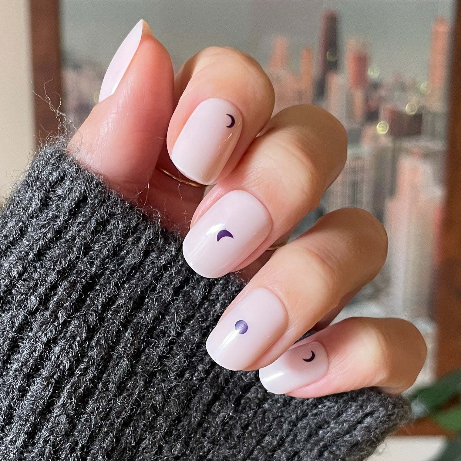 Moon Phases | Short | Squoval - Tab Press-On、mySite、solidvoid