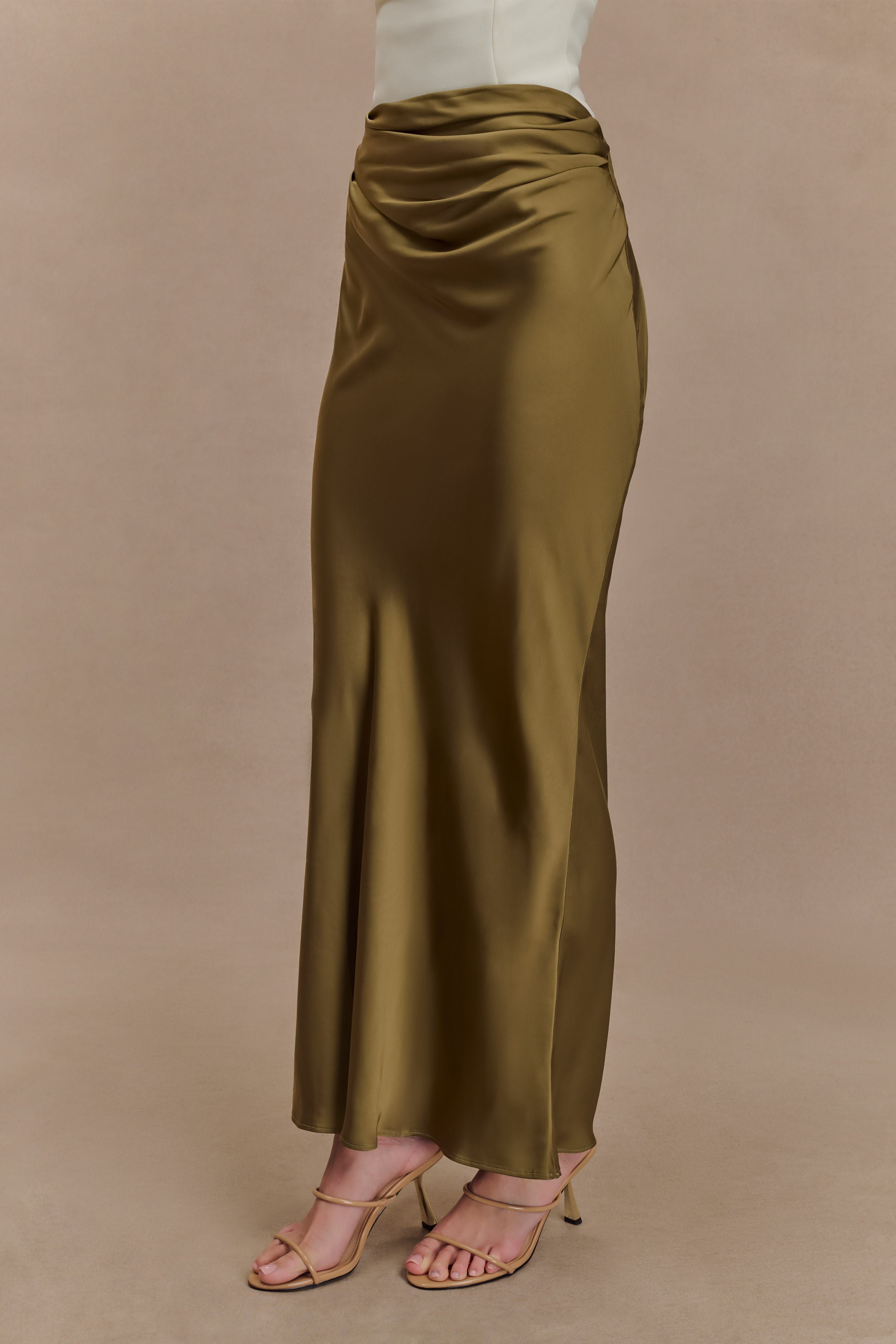 Nicola Satin Asymmetric Maxi Skirt - Basil、mySite、solidvoid