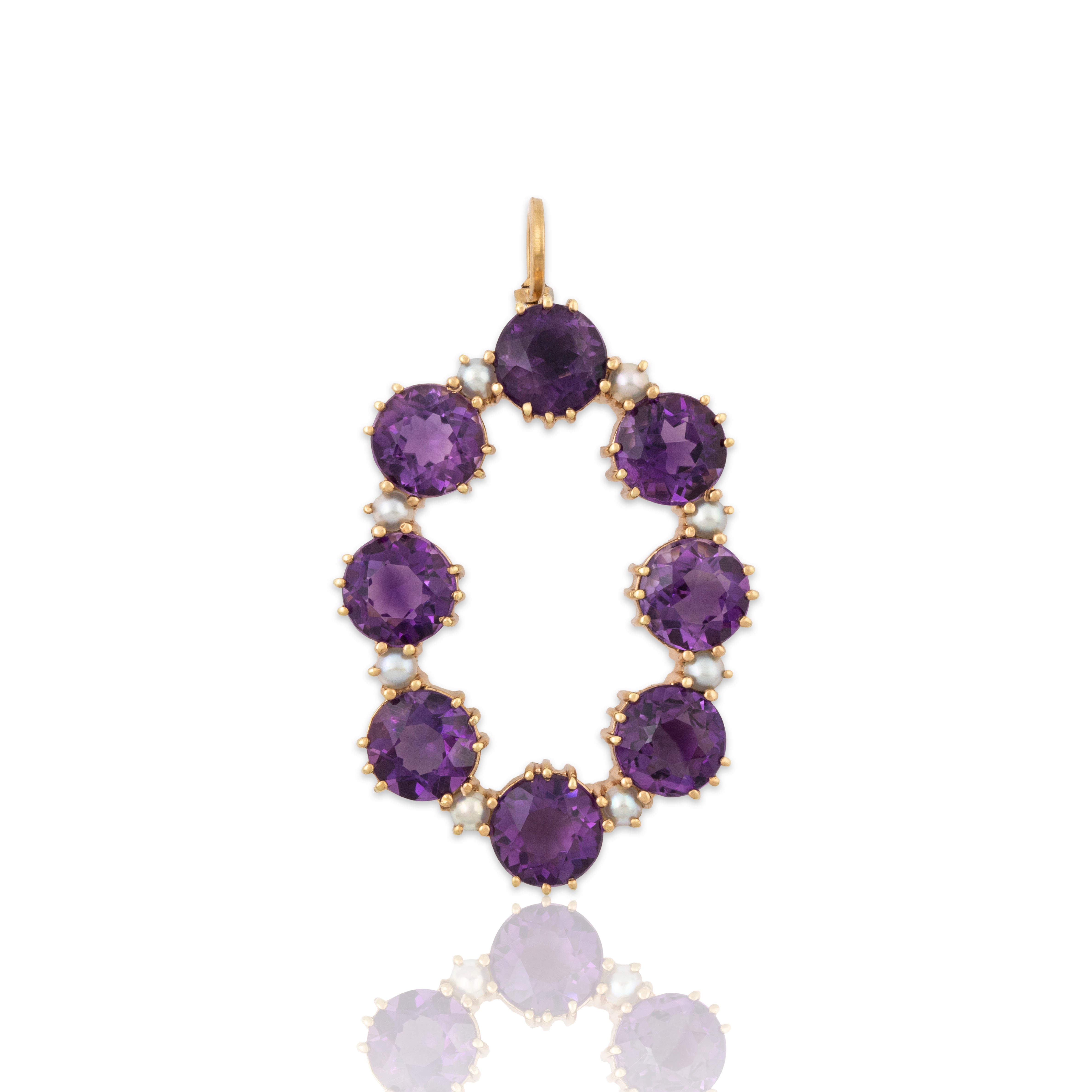 Vintage Large Binder Bros. 14k Yellow Gold 5.76ct Amethyst Pearl Pendant、mySite、hinf8tx79