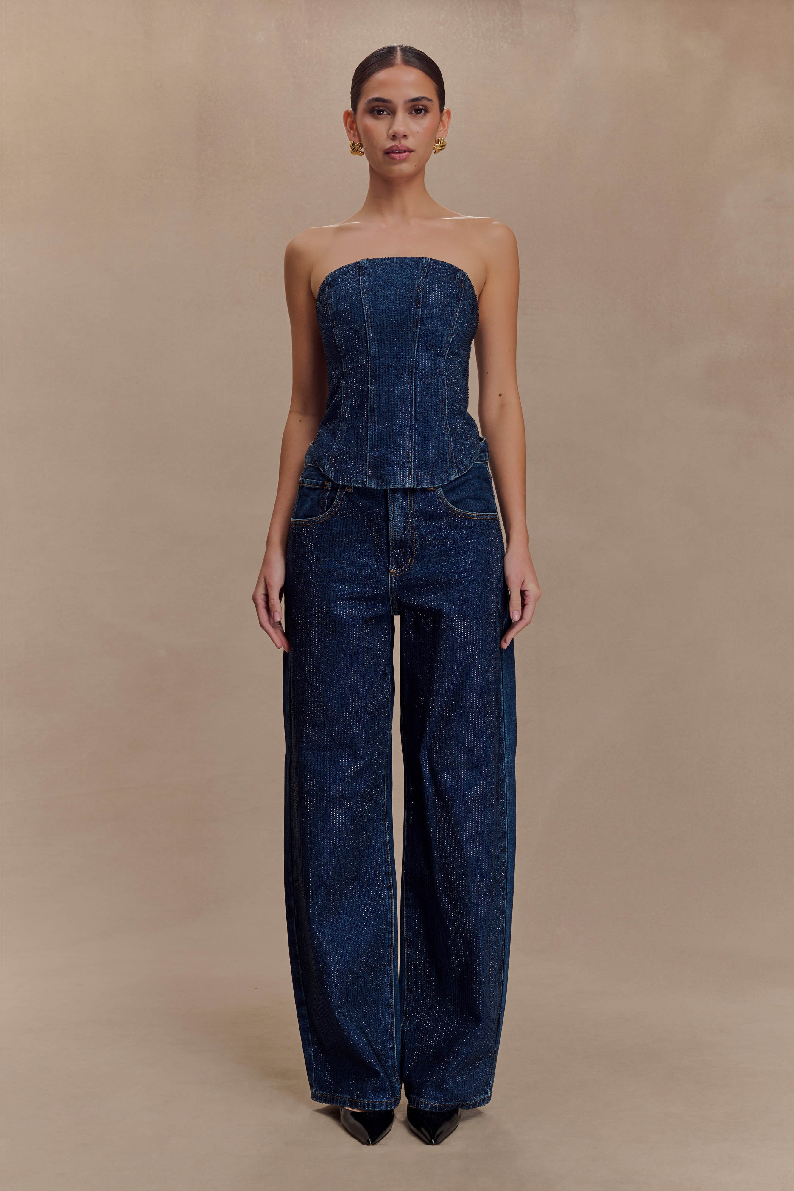 Monte Strapless Diamante Denim Corset - Midnight Blue、mySite、solidvoid