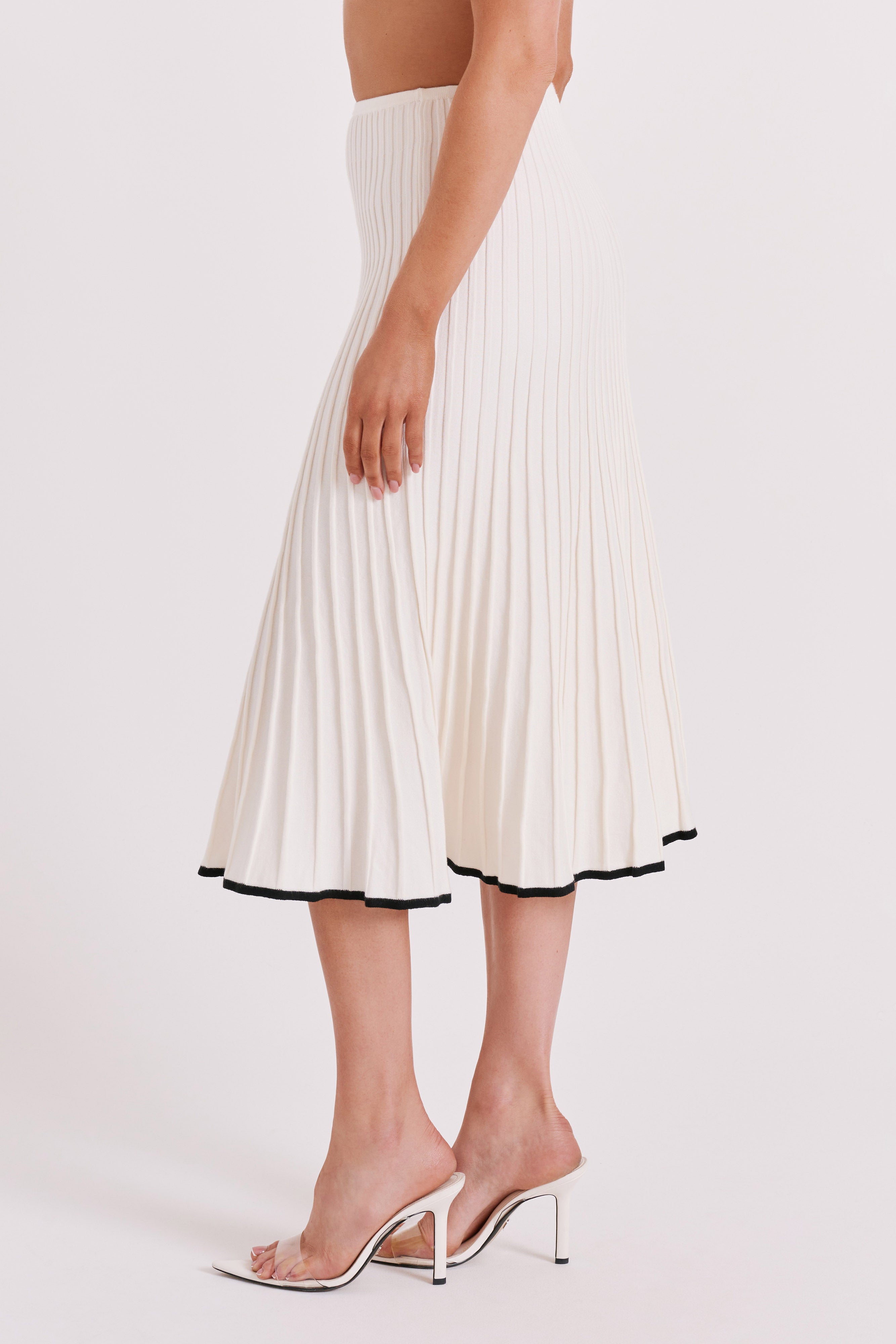 Jolene Contrast Rib Knit Midi Skirt - White、mySite、solidvoid