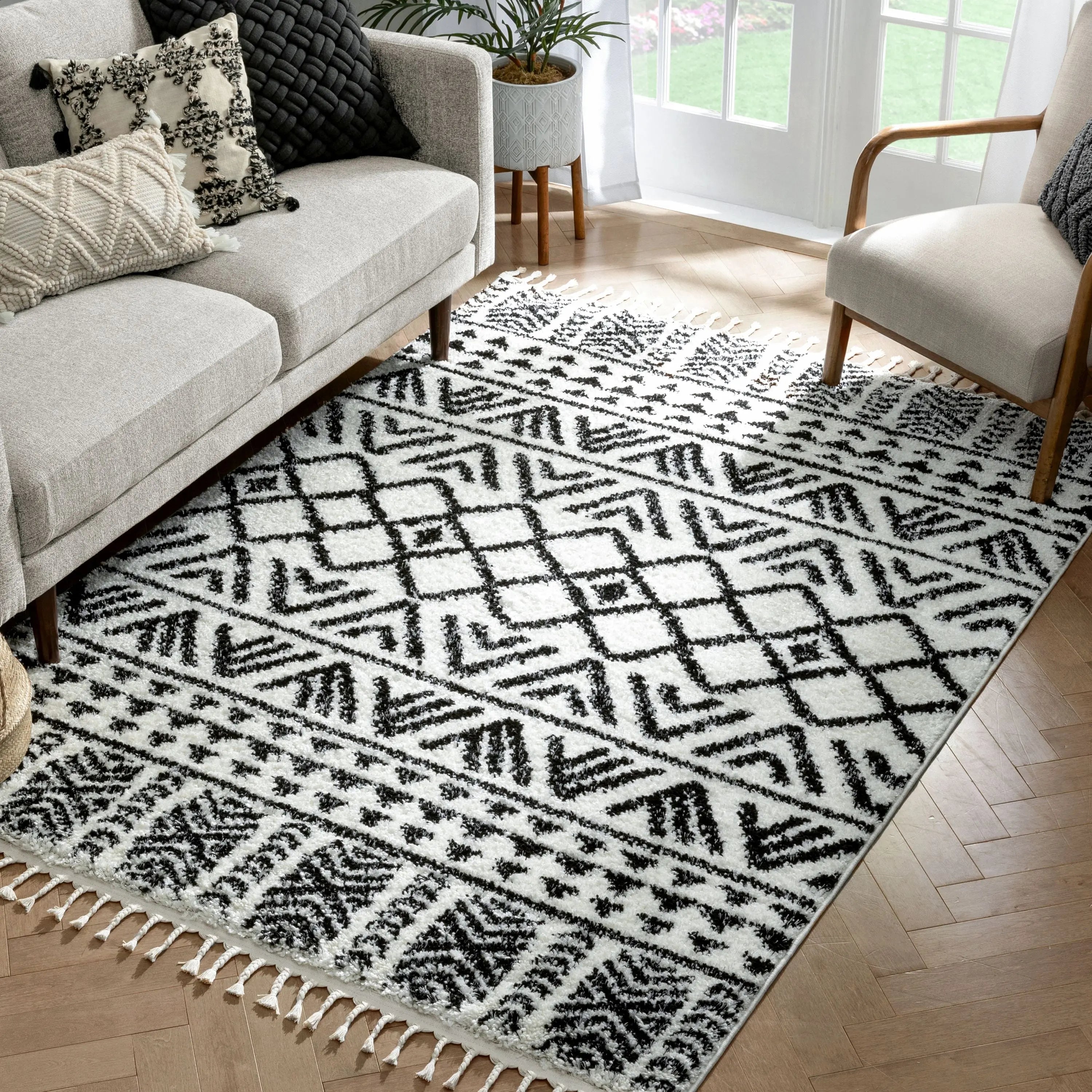 Tayanna Tribal Moroccan Ivory Shag Rug、mySite、gigharbornorthrealestate