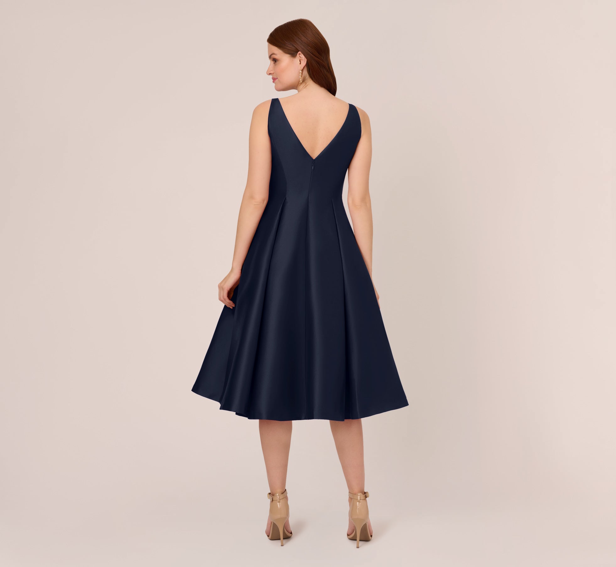 Sleeveless Mikado Fit And Flare Midi Dress With V-Back In Midnight、mySite、solidvoid