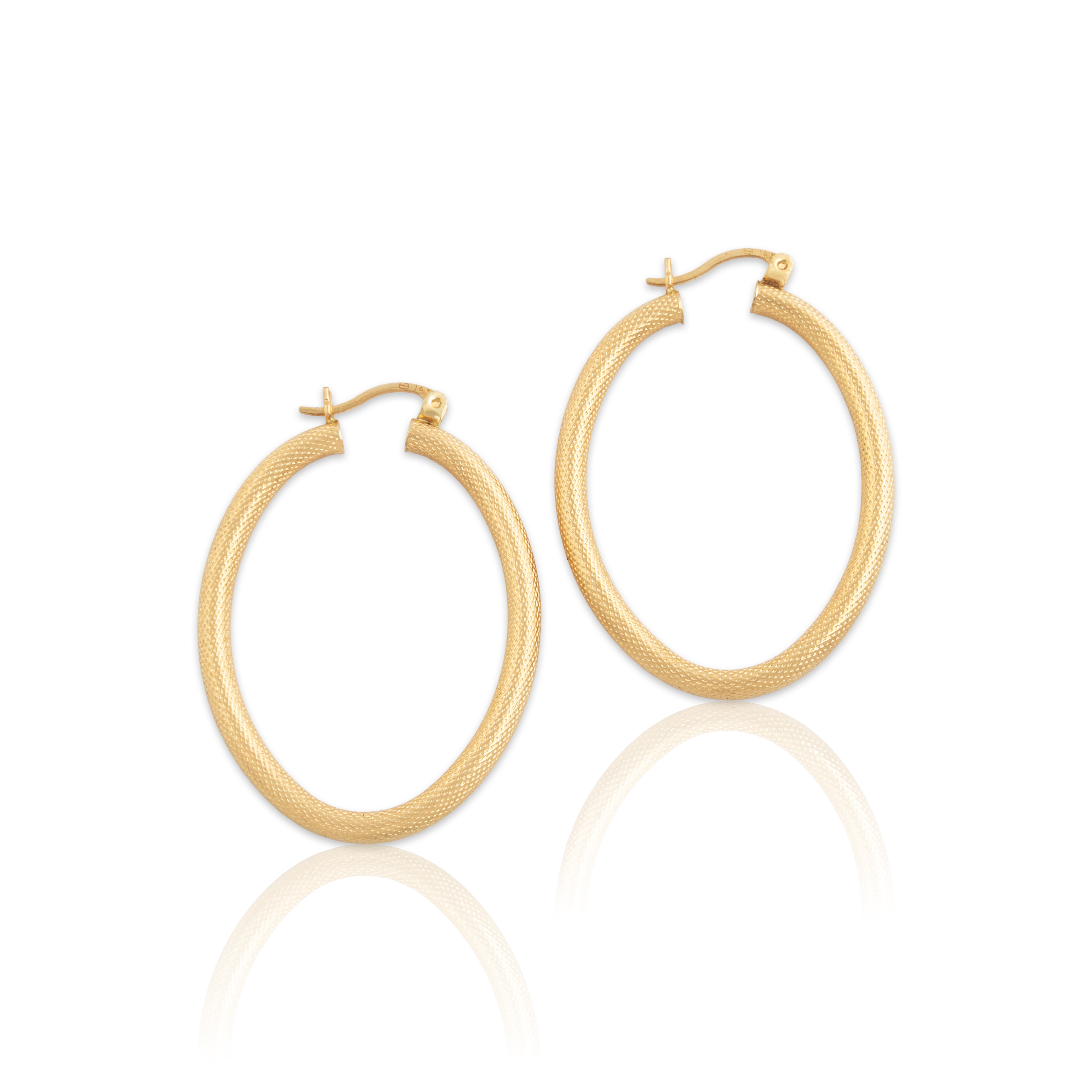 Vintage 14k Yellow Gold Textured Oval Hoop Earrings、mySite、hinf8tx79