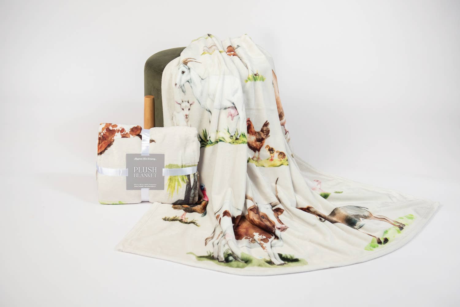 'Watercolor Farm Animals' Plush Throw Blanket Top Quality、mySite、g9winljtr