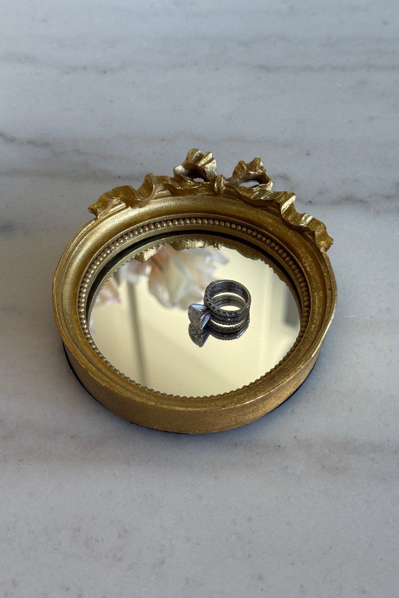 Vintage Round Mirror Trinket Tray with Accent Bow、mySite、hinf8tx79
