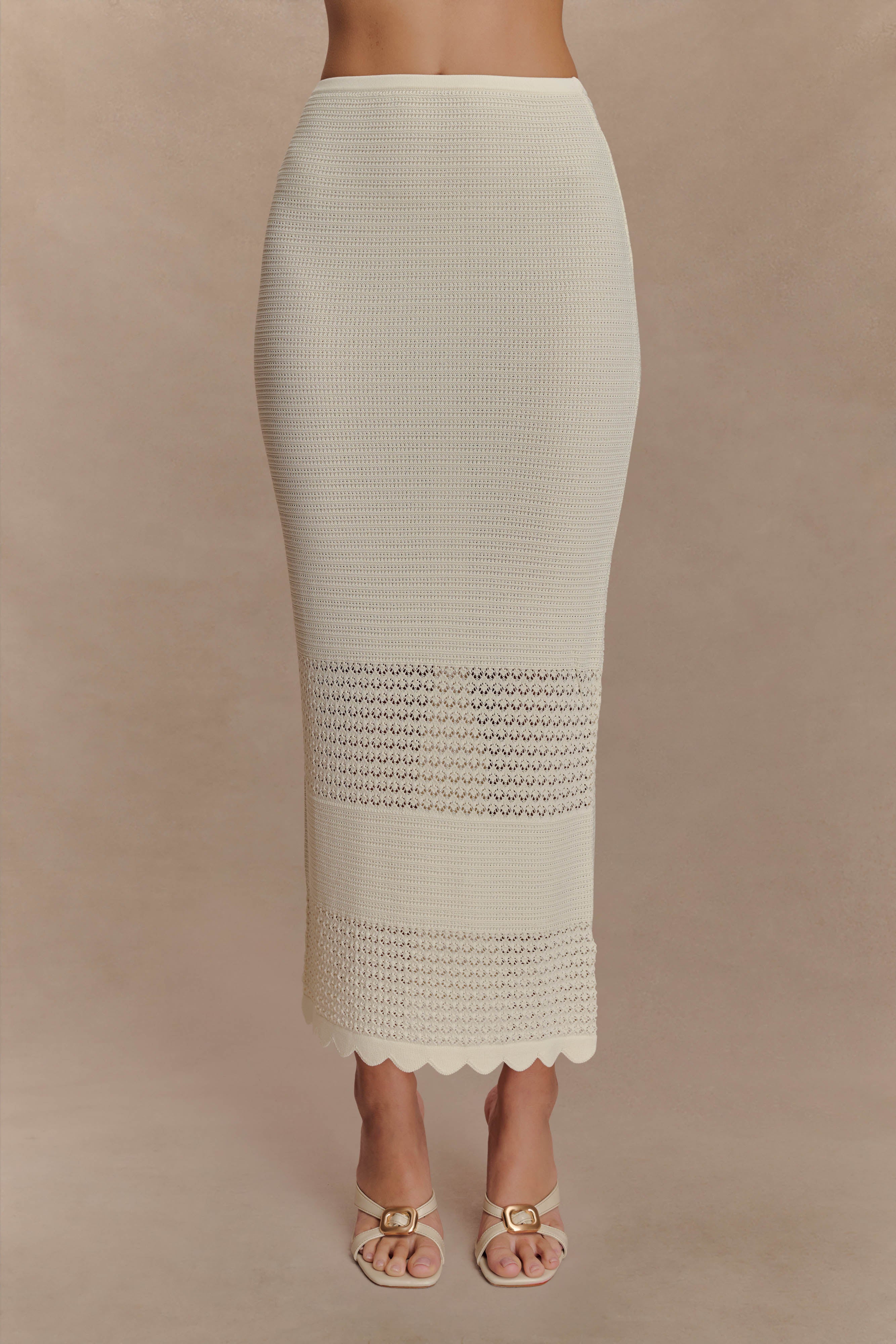Madeline Scallop Knit Midi Skirt - Ivory、mySite、solidvoid