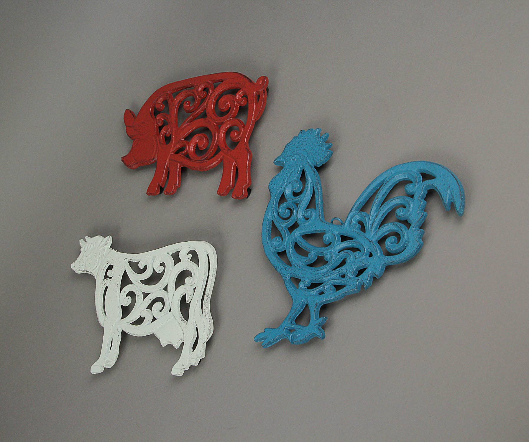 Farm Animal Rustic Cast Iron Trivet Set, Pig, Cow, Rooster、mySite、g9winljtr