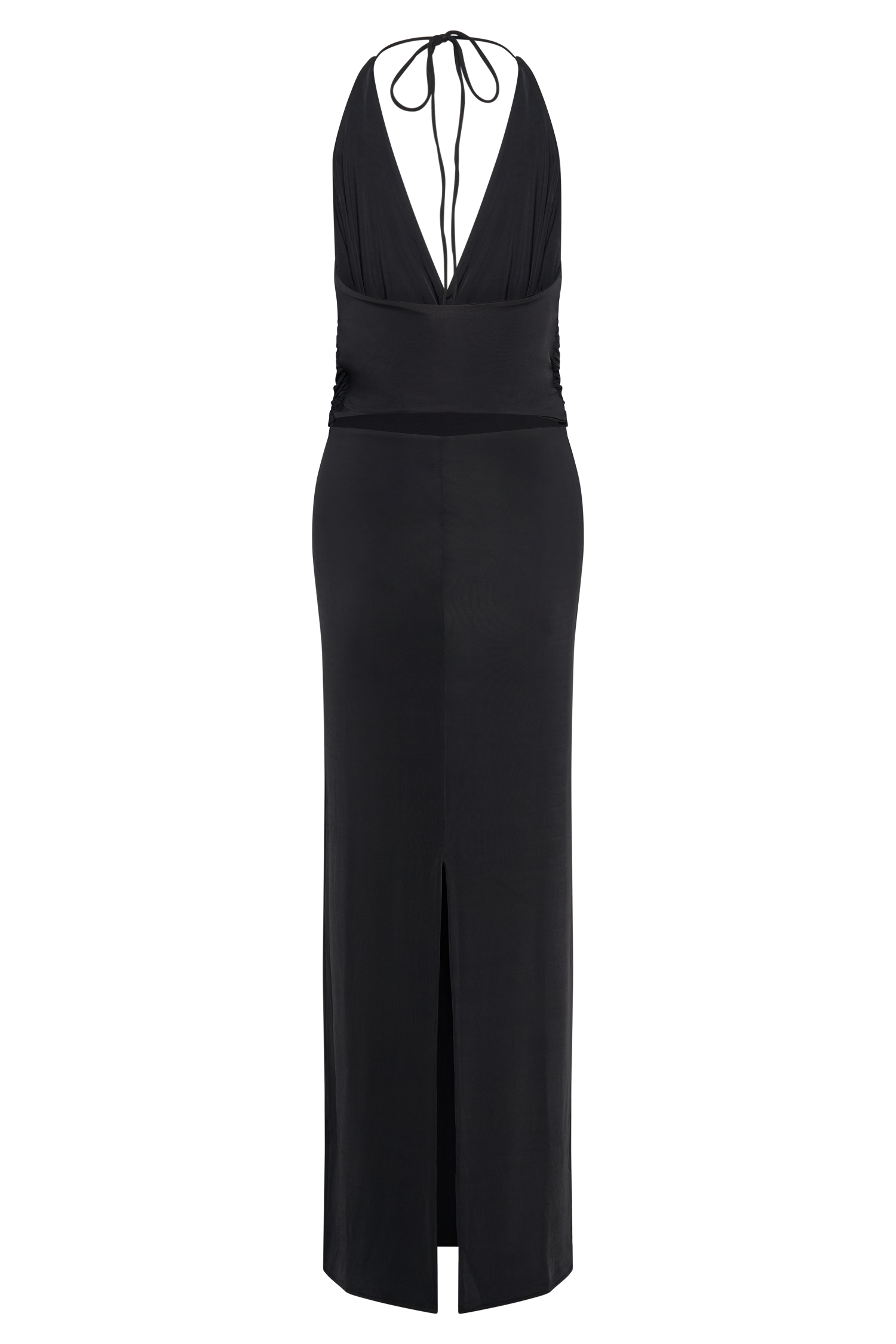 Tyla Draped Slinky Halter Maxi Dress - Black、mySite、solidvoid