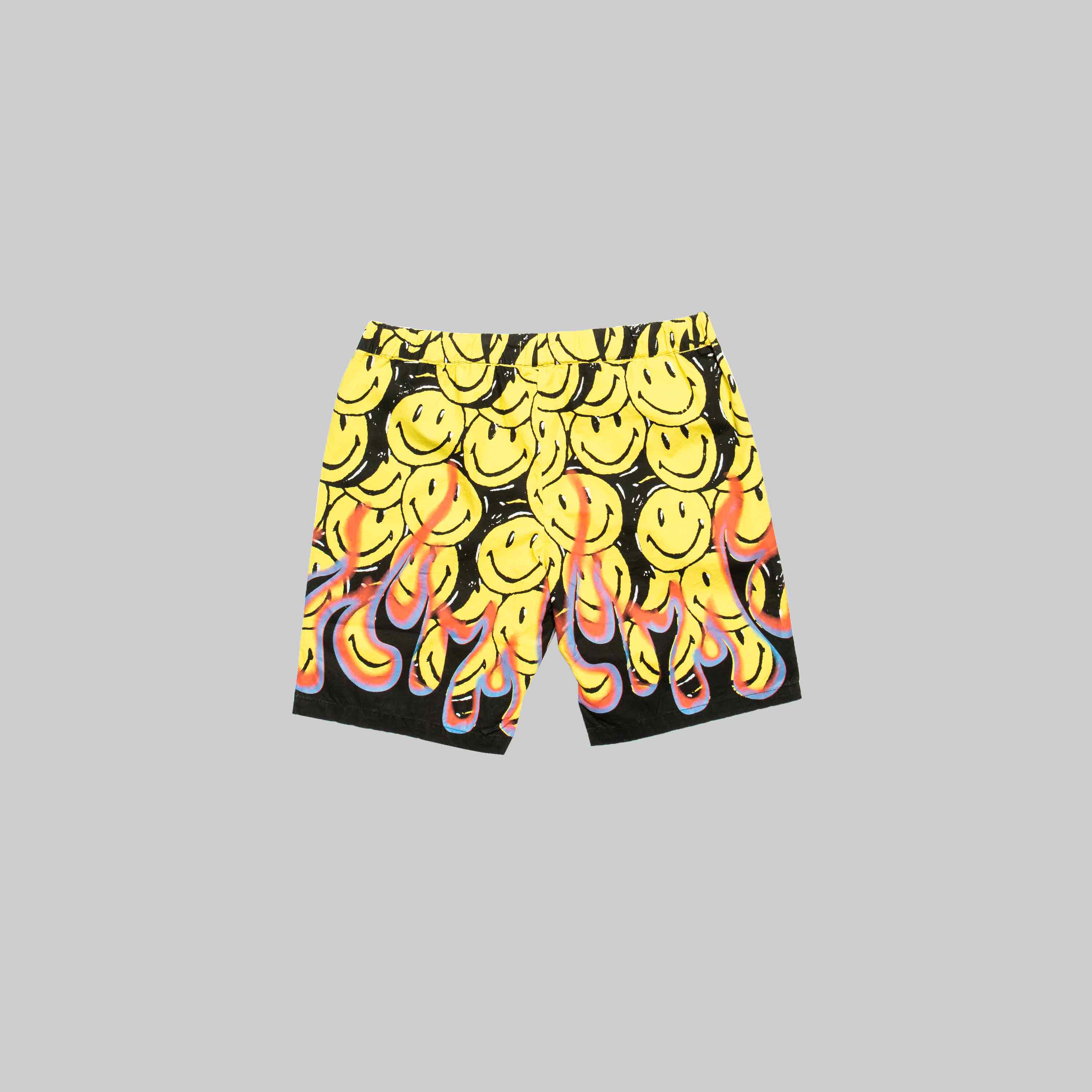 Smiley Flames Mens Shorts - Yellow/Black、mySite、dreamappss