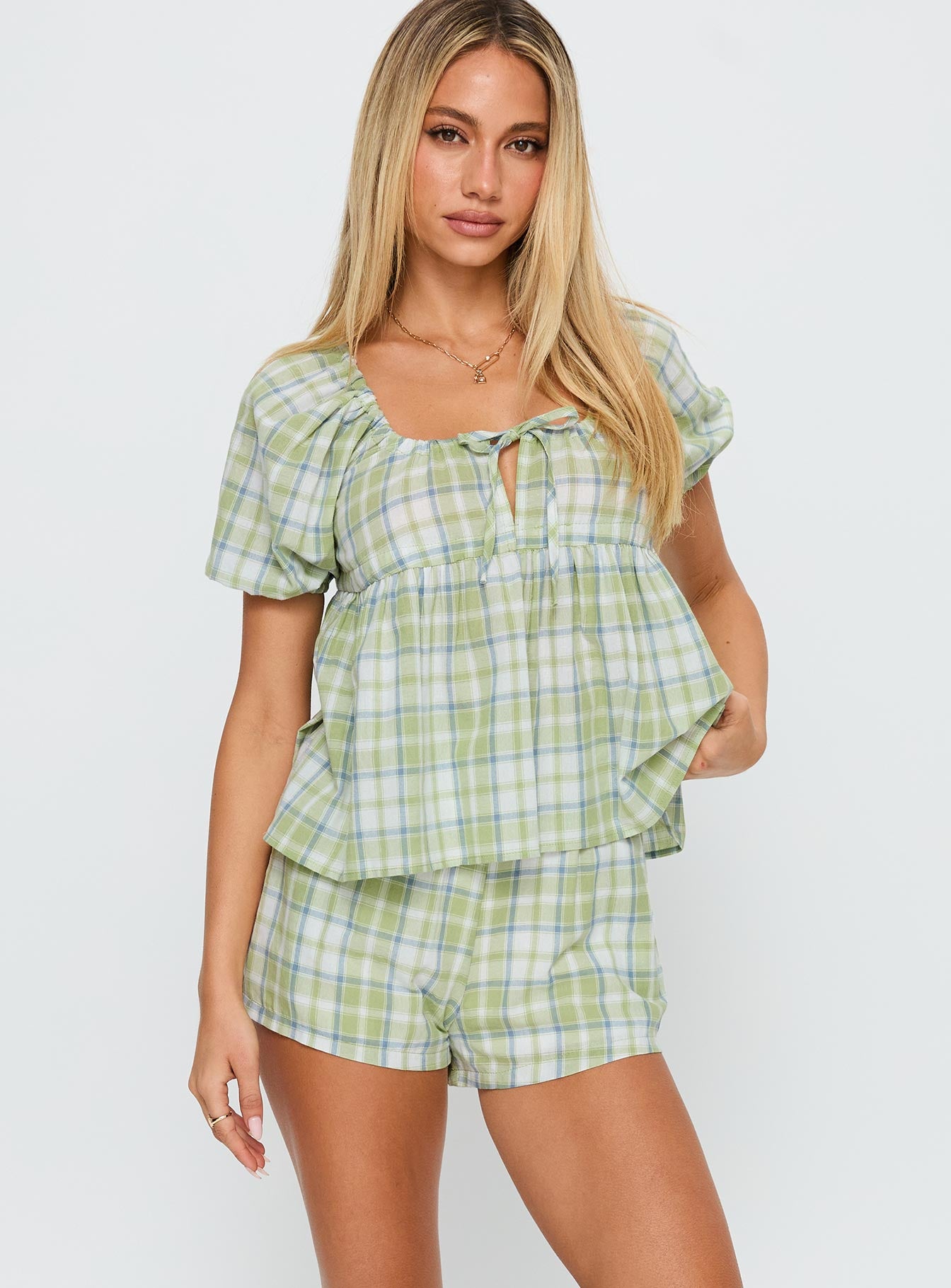 Cerelia Tie Up Set Green Check、mySite、solidvoid