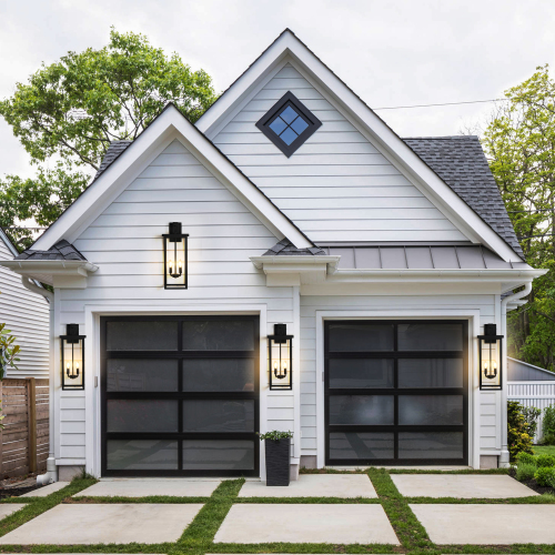 2-Pack 22.0" Outdoor Wall Lantern with Dusk to Dawn Sensor, Matte Black Finish, Clear Glass Panels, Weatherproof Exterior Light for Porch, Patio, Garage, 2-Light Design (Bulb Not Included)、、eastwooduniform