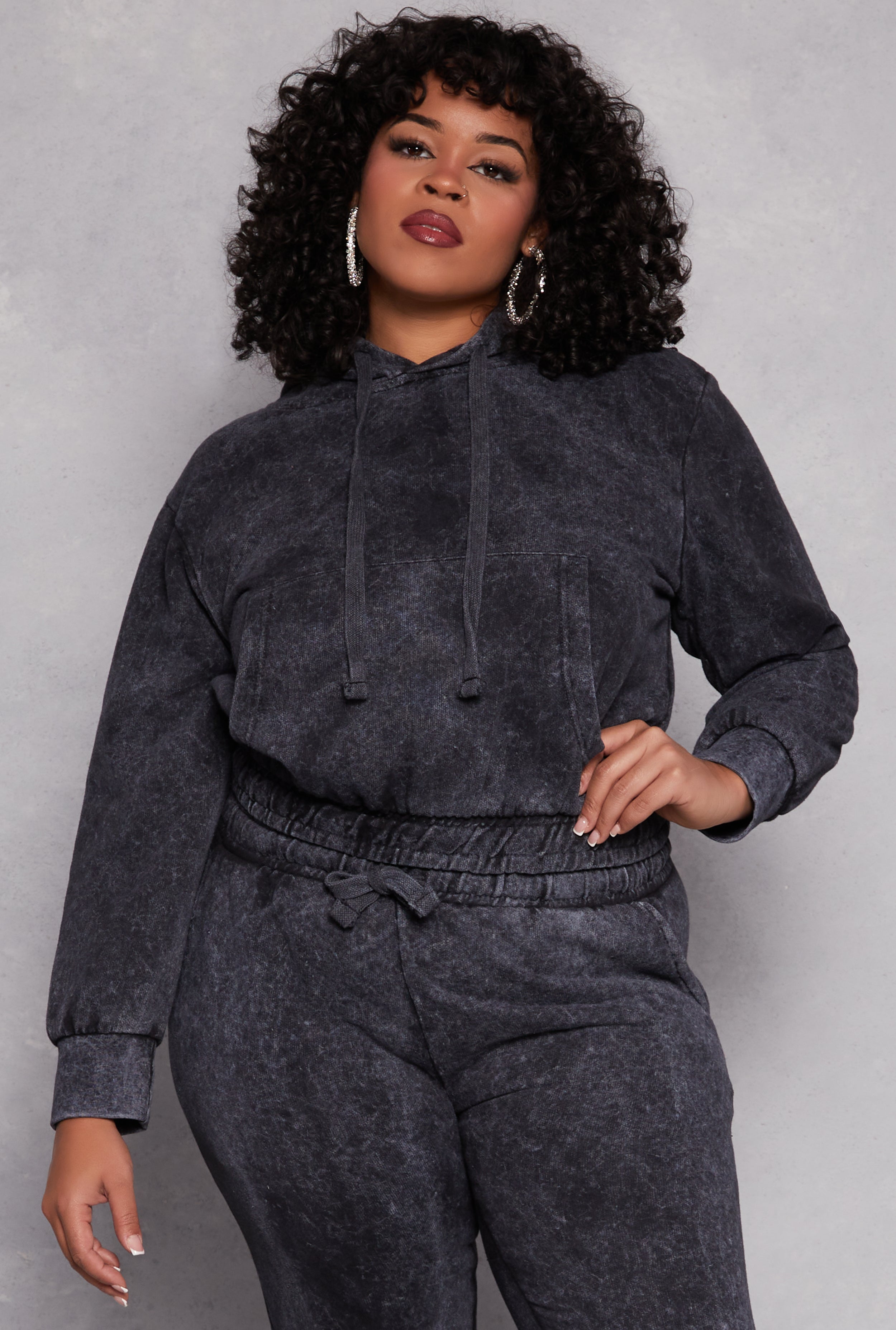 Plus Size Acid Wash Hooded Sweatshirt、mySite、camillekostekn