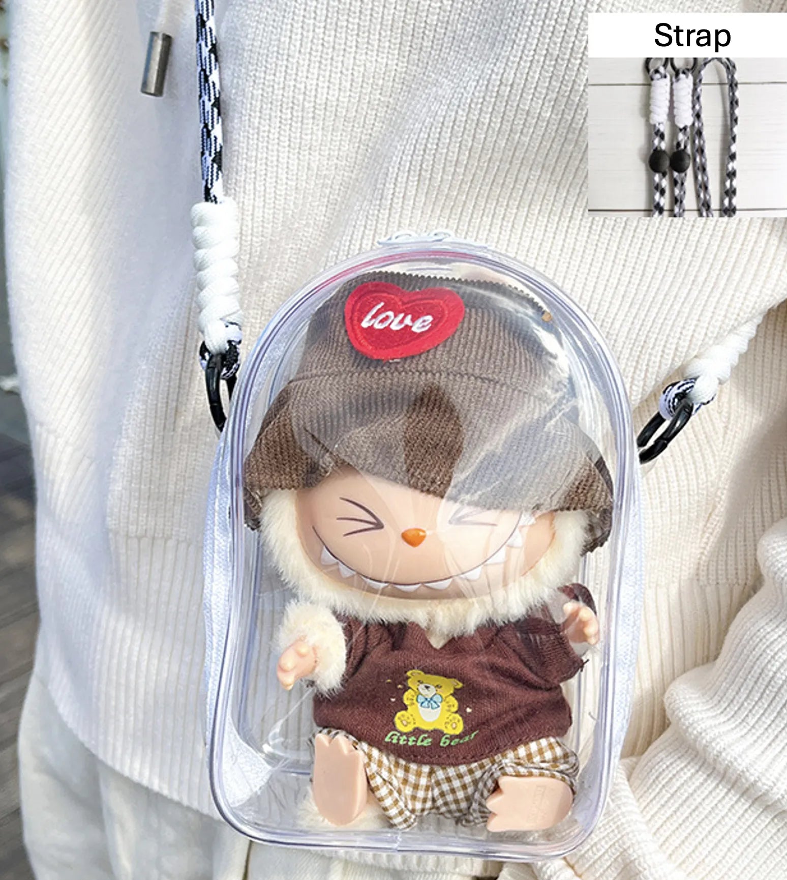  Display Shoulder Bag for Labubu v2 - Transparent PVC Dust-proof Bag for Pop Mart Figures、mySite、greenlandpopulation