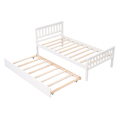 Twin Bed with Trundle, Platform Bed Frame with Headboard and Footboard, for Bedroom Small Living Space,No Box Spring Needed,Grey(New SKU:W504P148530)、、casual
