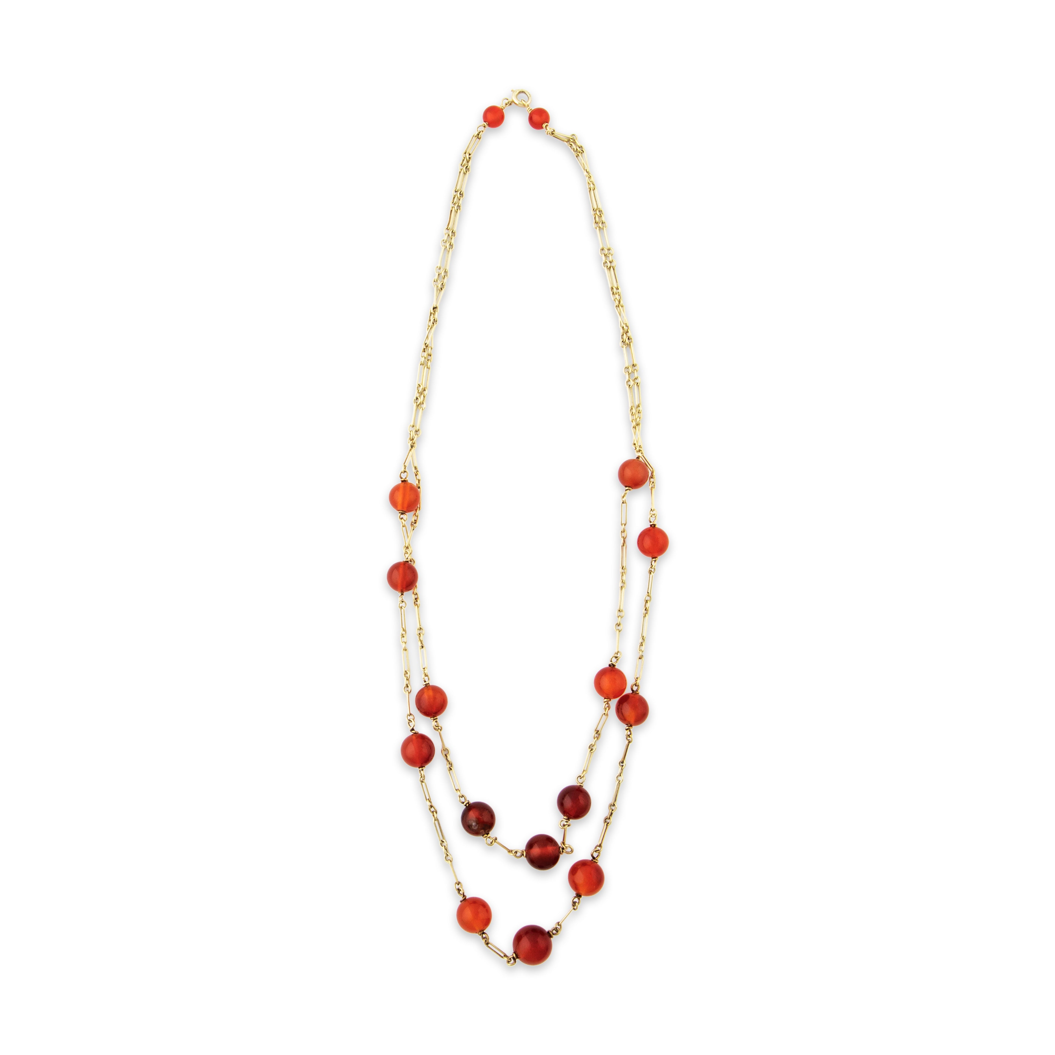 Antique Art Deco 14k Yellow Gold Carnelian Bead Double Stranded Necklace 16、mySite、hinf8tx79