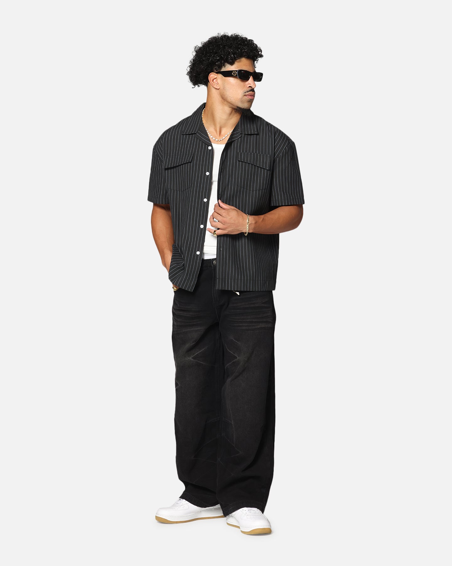 Saint Morta Gothic Pinstripe Button Up Shirt Black、mySite、zt4zffjzw