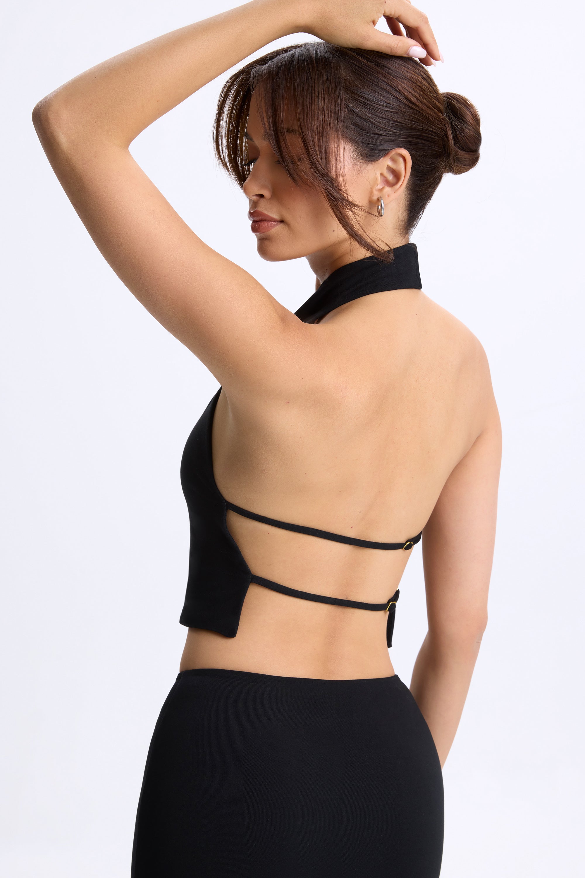 Cowl-Neck Open-Back Top in Black、mySite、solidvoid
