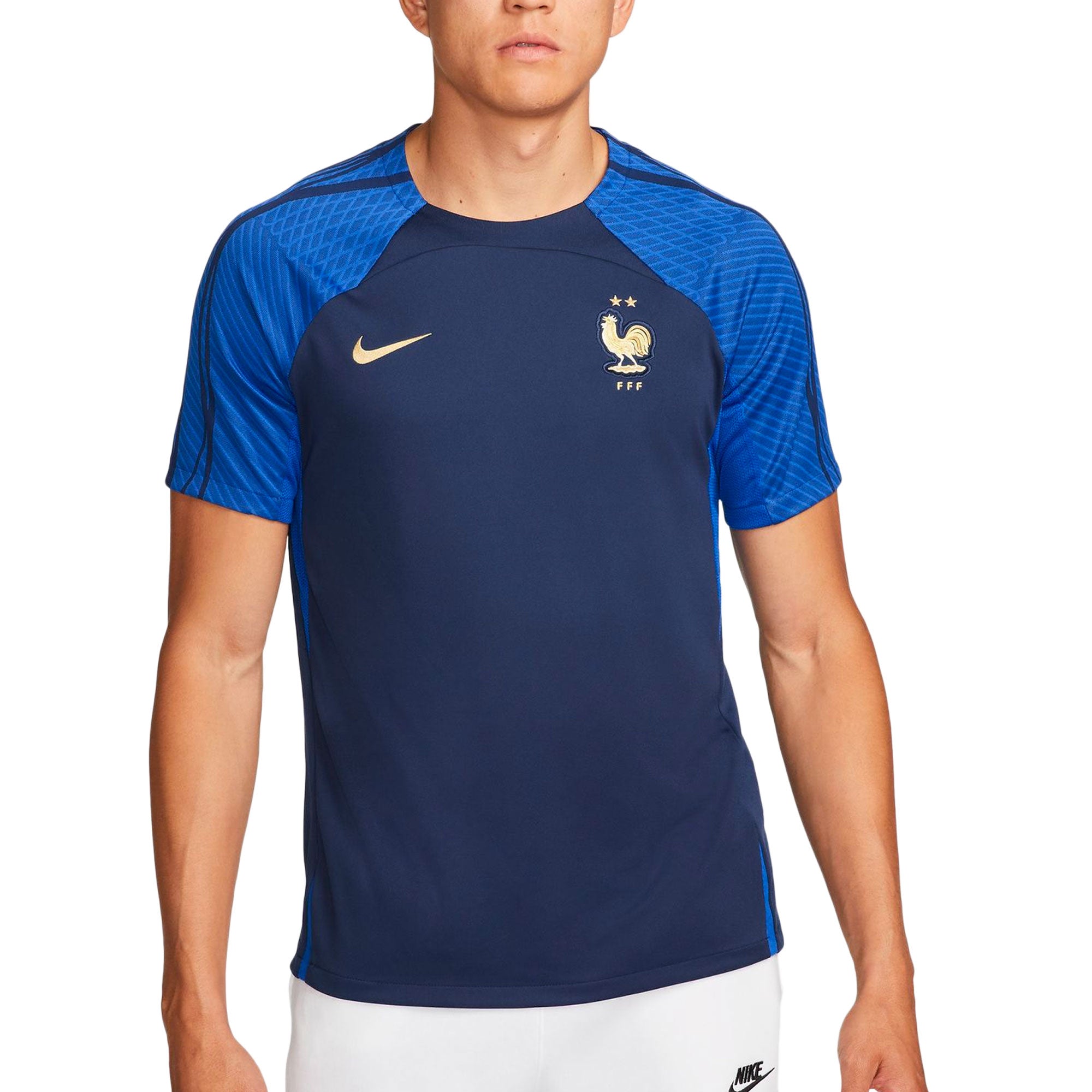 Nike Men's France 2022/23 Strike Jersey Midnight Navy/Metallic Gold、mySite、noshort