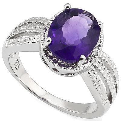 Amethyst and REAL Diamond Sterling Silver Ring with 3 Shoulders, 2.24ctw Classic!、mySite、g9winljtr
