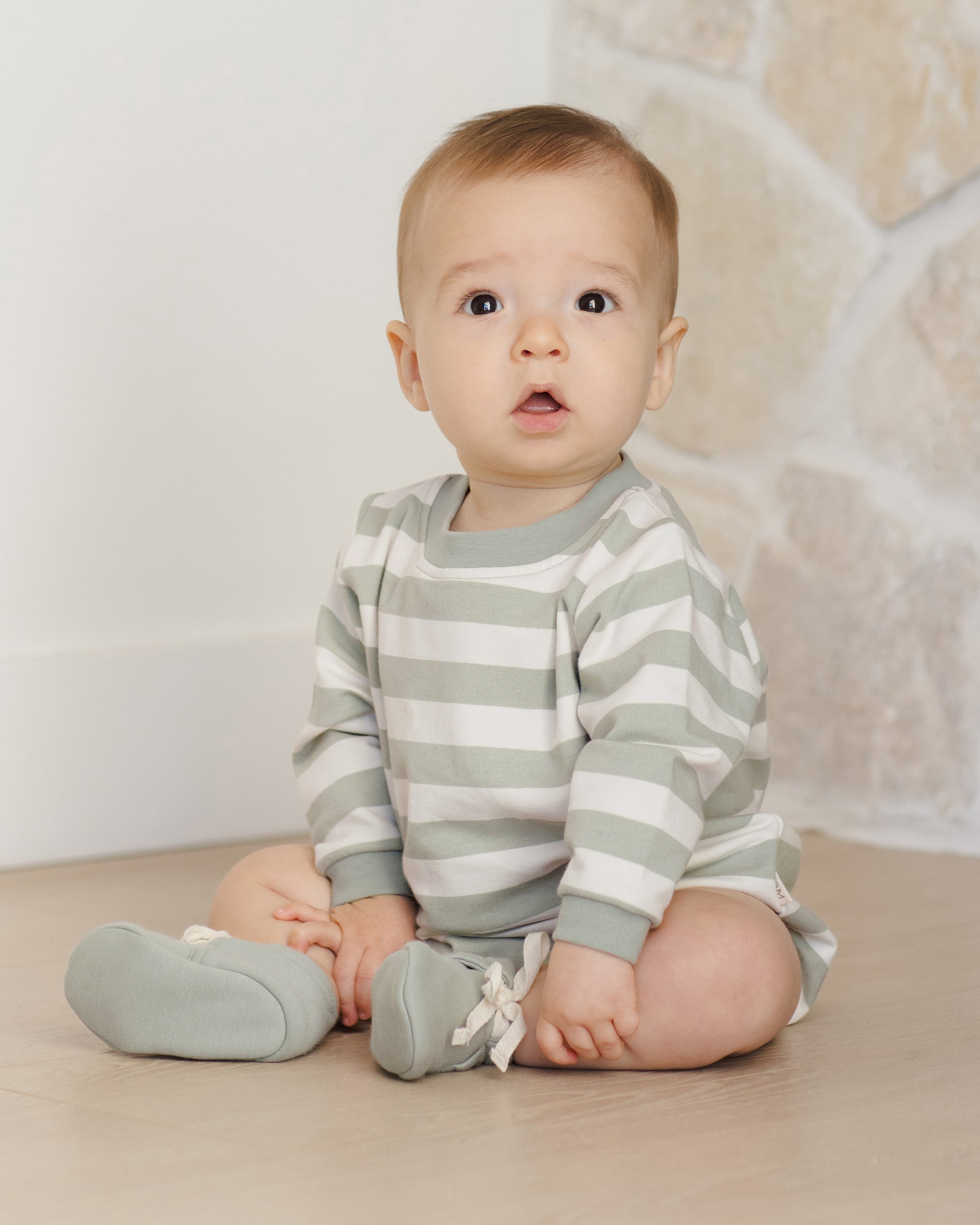  Crewneck Bubble Romper || Sage Stripe、mySite、layawaytickets