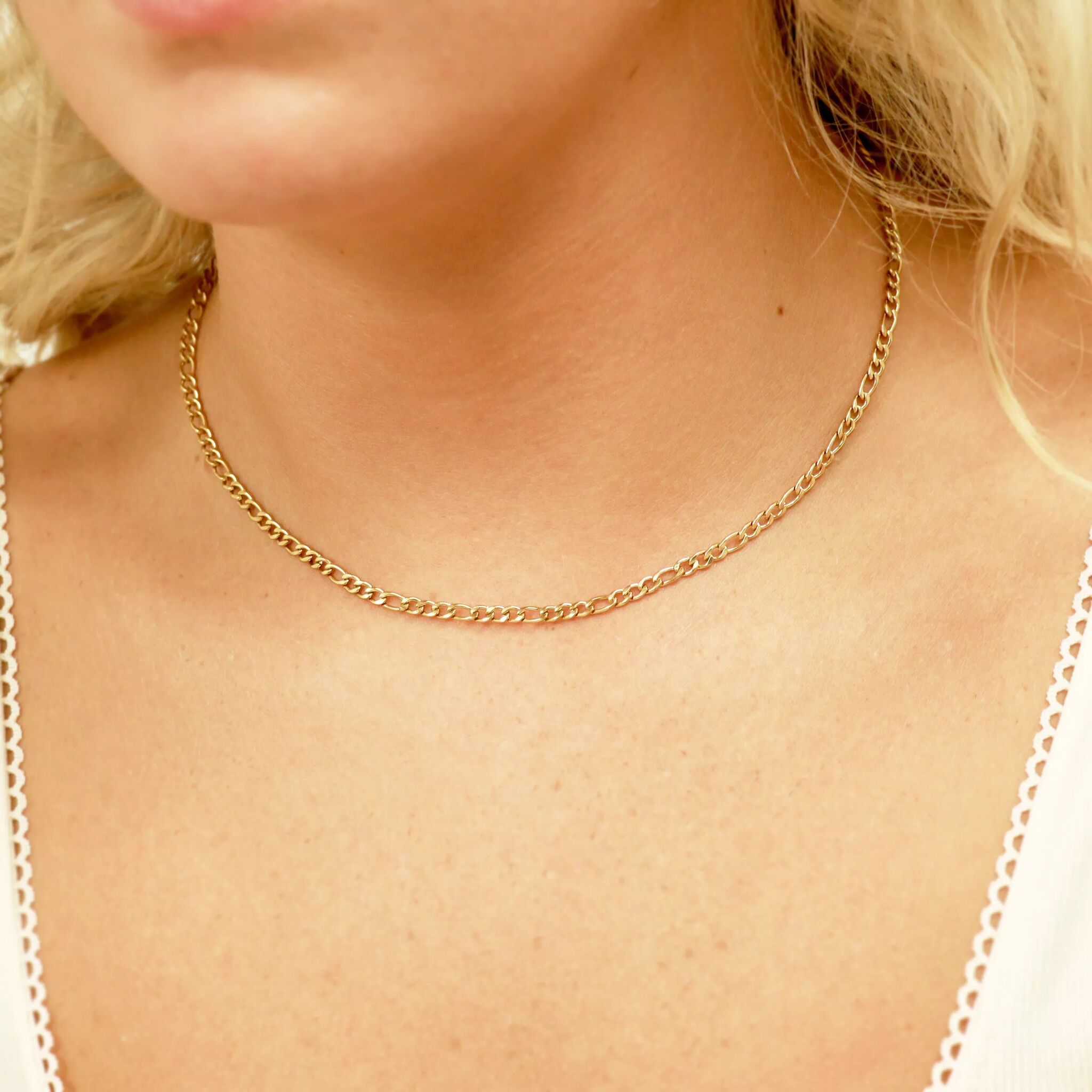 18K Gold PVD Stainless Steel Figaro Chain Necklace / CHN9600、mySite、dreamappss