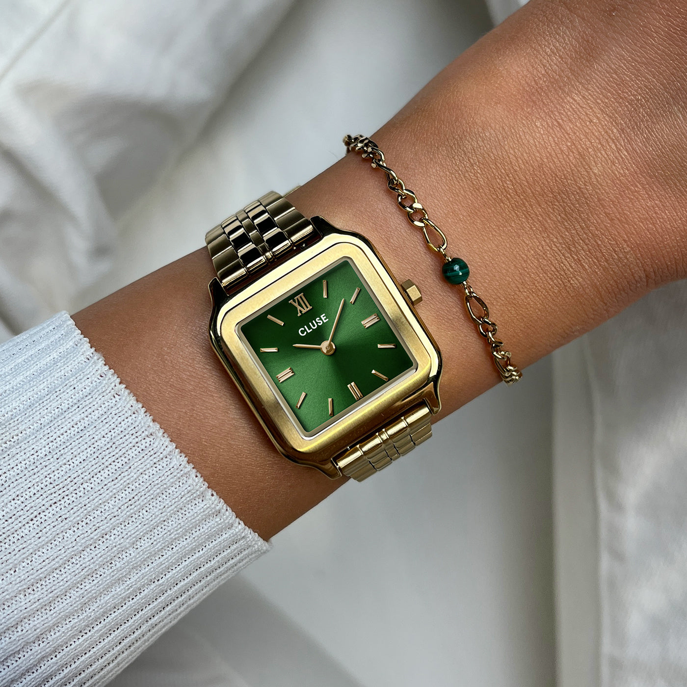  Gift Box Gracieuse Watch Steel Forest Green & Malachite Bracelet, Gold Colour