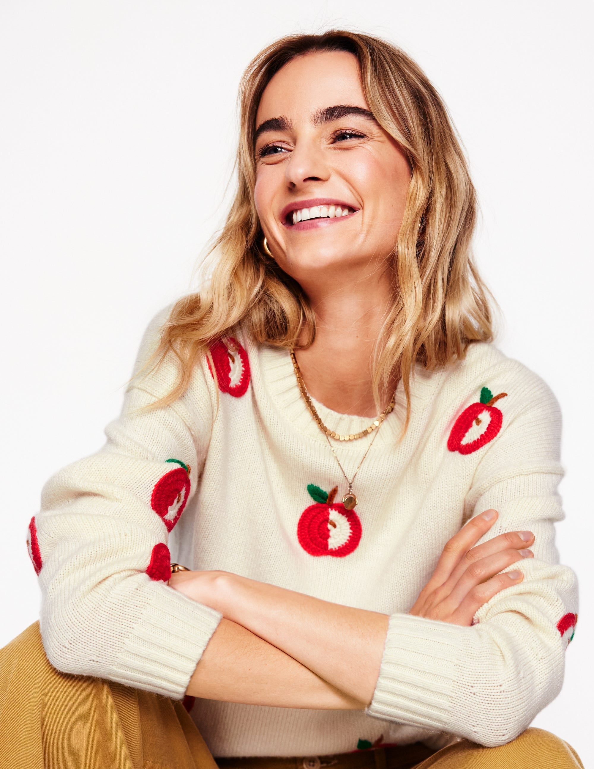 Novelty Embroidered Sweater-Warm Ivory, Apples、mySite、ashleygrahame