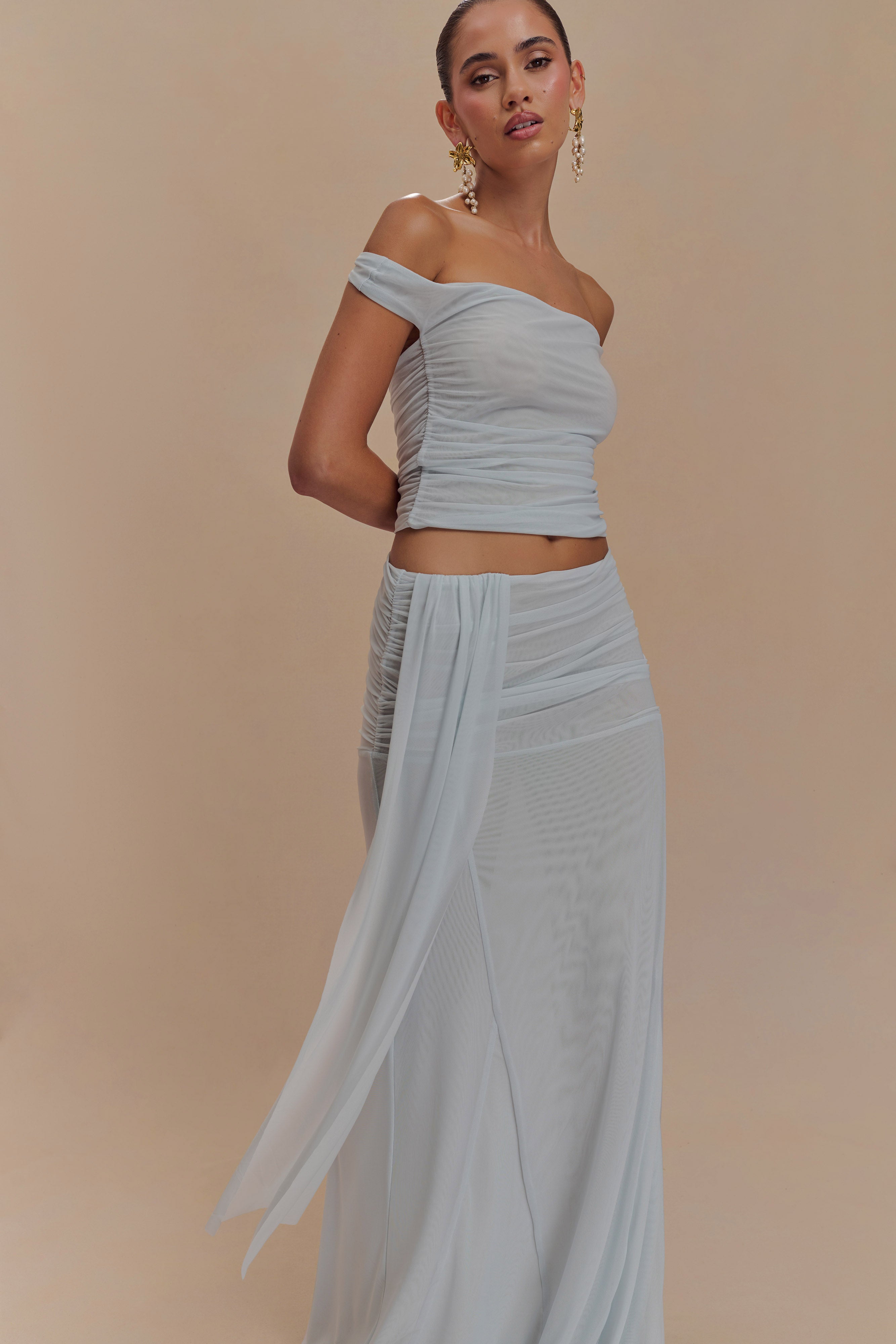 Arna Mesh Maxi Skirt - Pale Blue、mySite、solidvoid