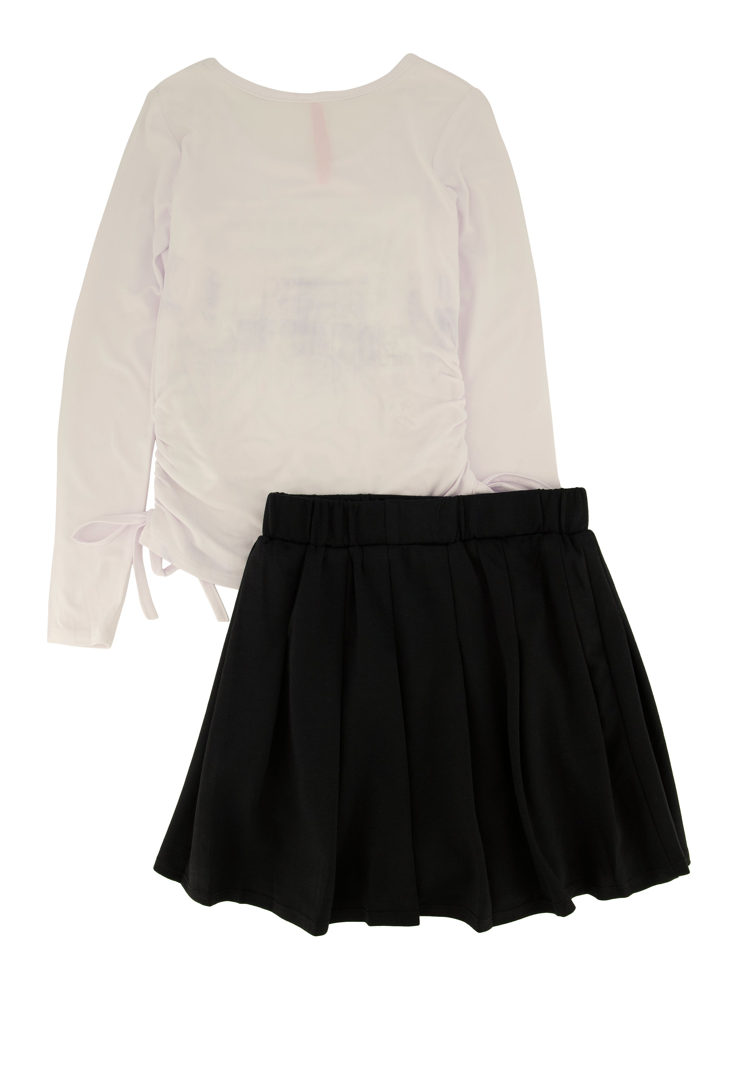 Little Girls Happiness Bear Rhinestone Graphic Top and Pleated Skirt、mySite、camillekostekn