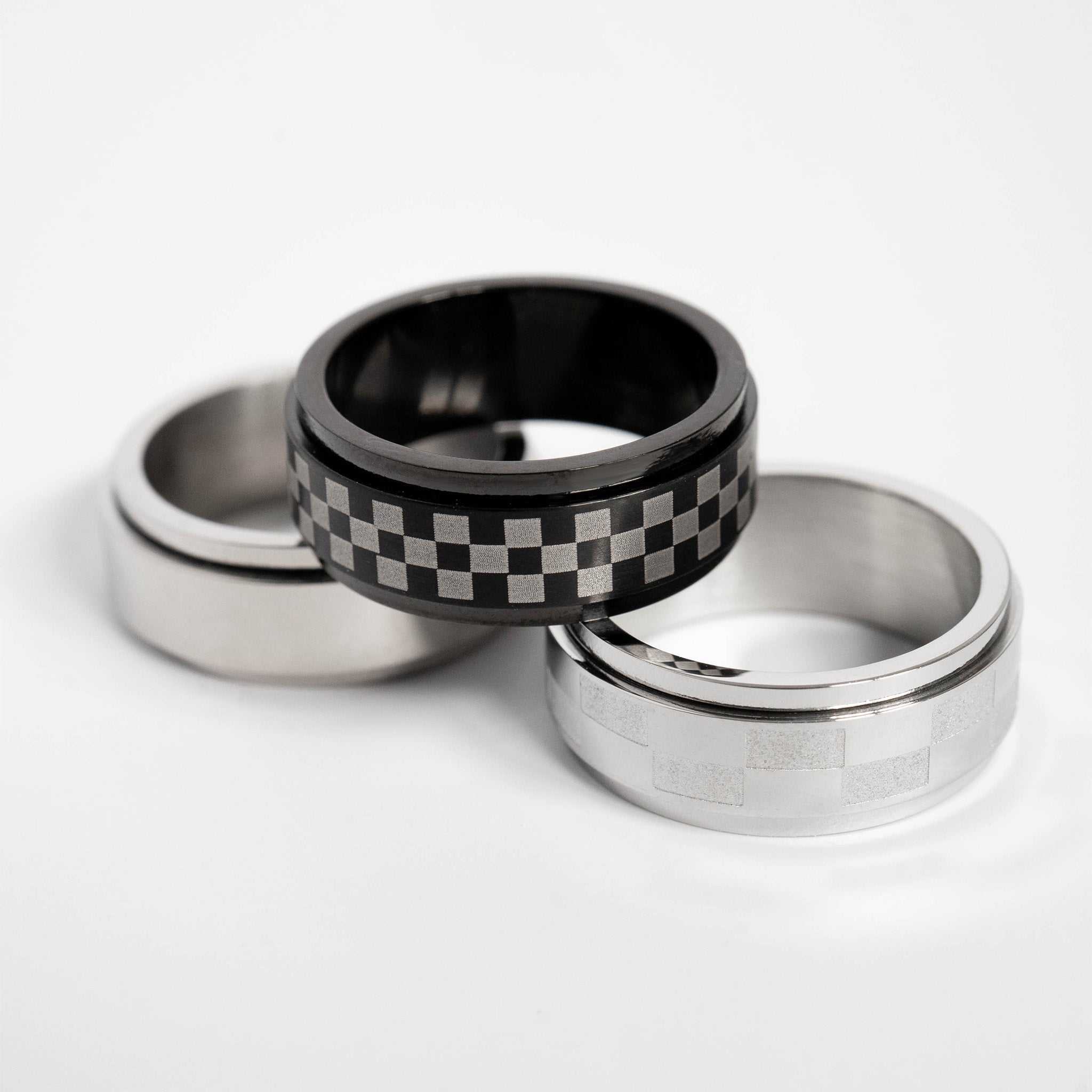 Stainless Steel Black Checker Spinner Ring / STC010、mySite、dreamappss