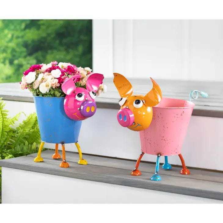 Colorful Metal Pig or Rooster Planter 2 Asst、mySite、g9winljtr
