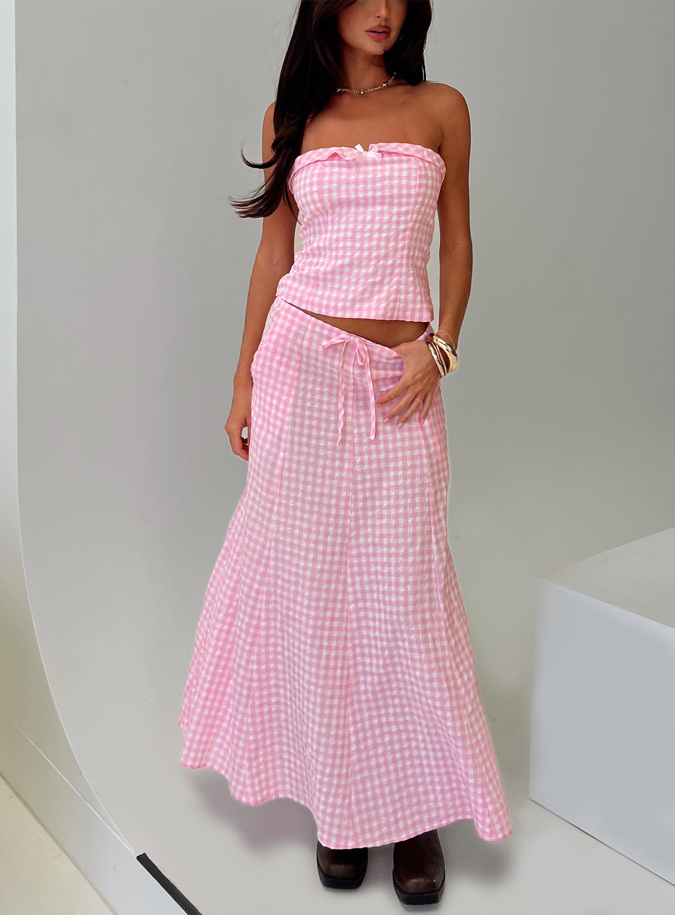 Carmino Maxi Skirt Pink Check、mySite、solidvoid