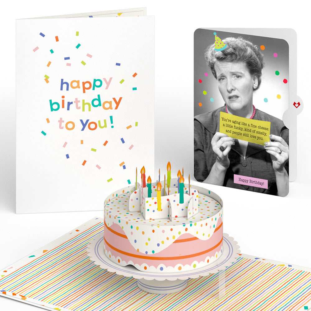 Confetti Cake Birthday Pop-Up Card and Aging Like a Fine Cheese Sentiment Set、mySite、solidvoid