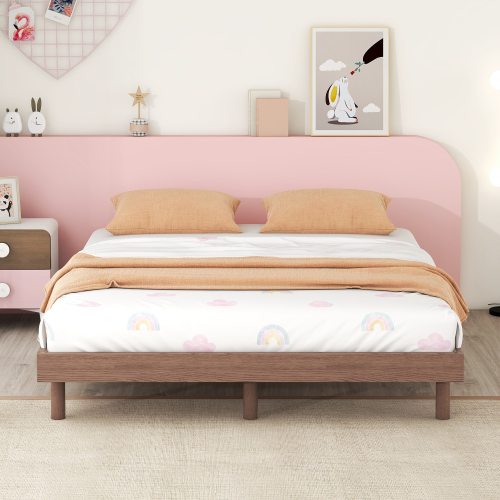 Modern Design Full Floating Platform Bed Frame for Walnut Color、、xpatfood