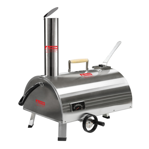 Silver Pizza Oven Outdoor 12" Semi-Automatic Rotatable Pizza Ovens Portable Stainless Steel Wood Fired Pizza Oven Pizza Maker with Built-in Thermometer Pizza Cutter Carry Bag、、eastwooduniform