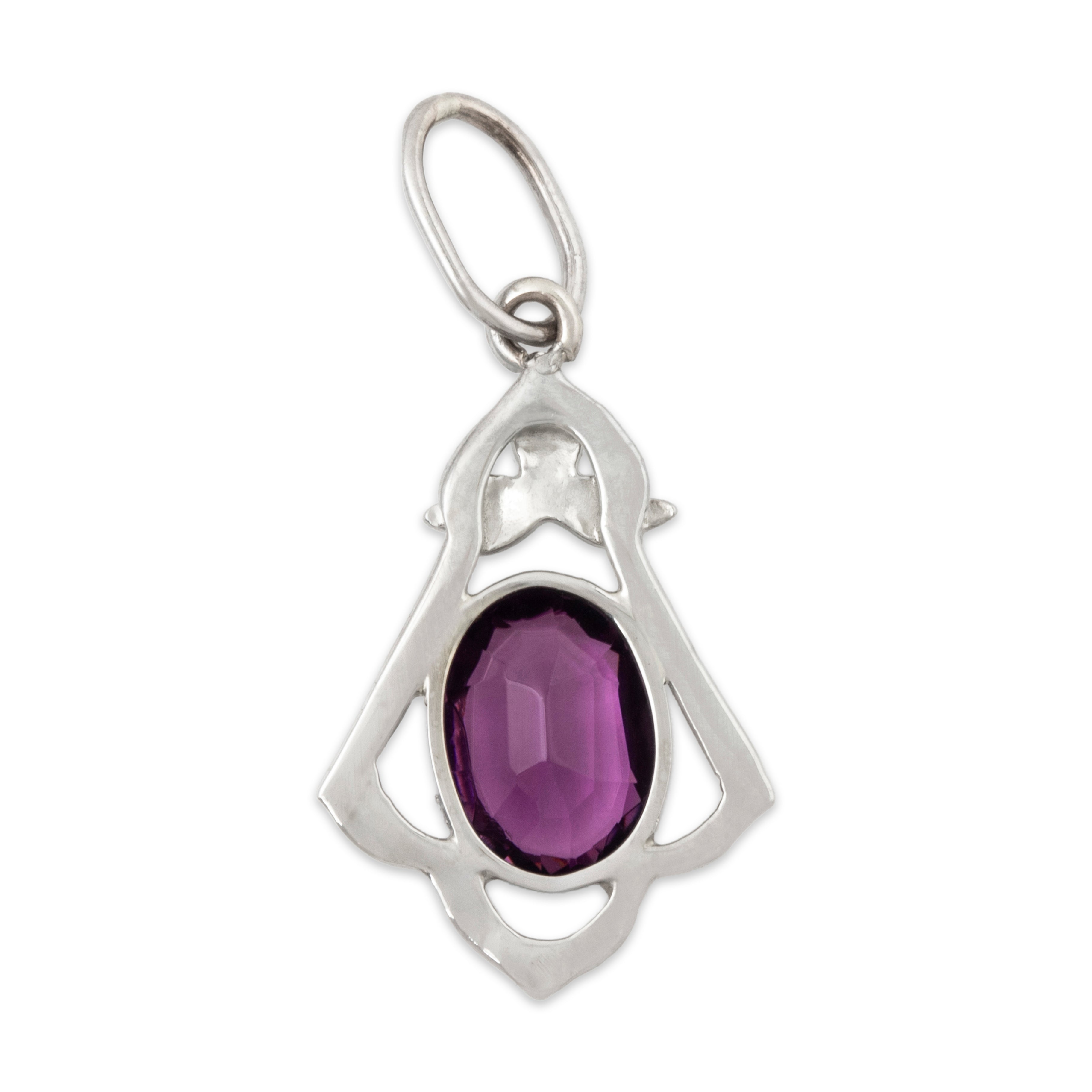 Antique Art Deco 10k White Gold Deep Purple Glass Blossom Charm / Pendant、mySite、hinf8tx79