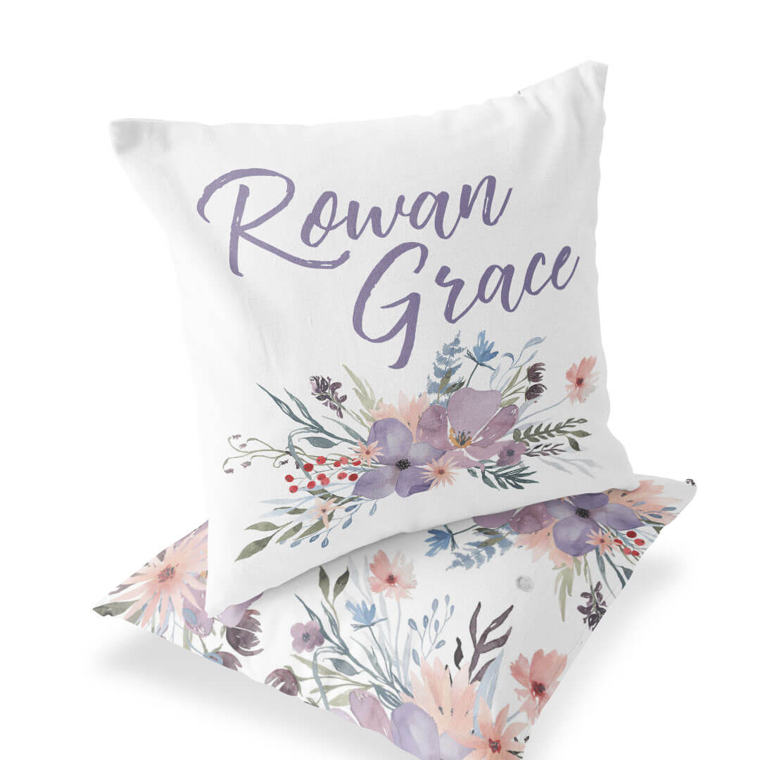  Rowan's Dusty Purple Floral Personalized Accent Pillow、mySite、layawaytickets