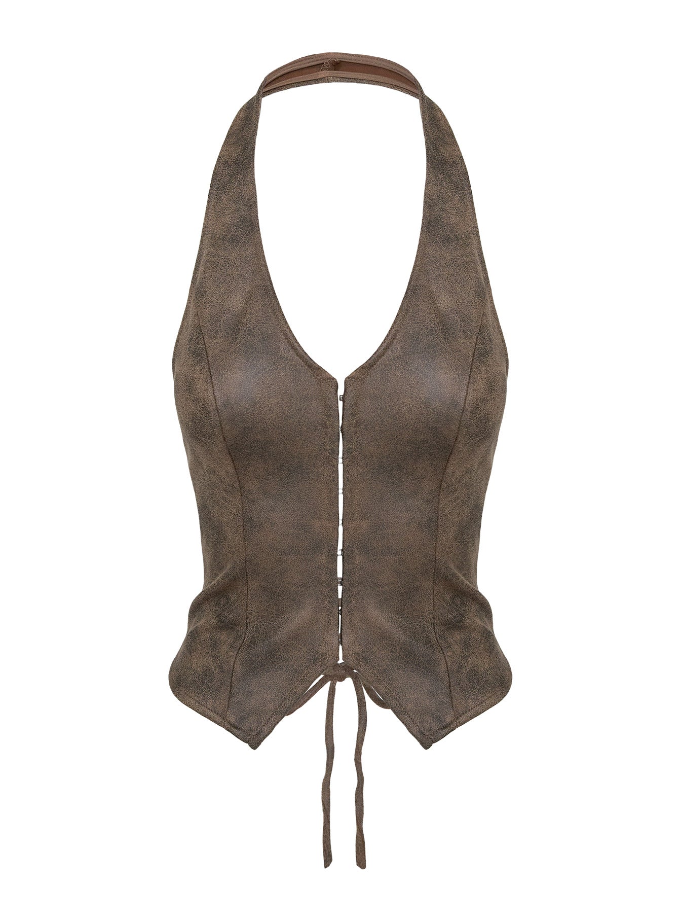 Running Away Faux Leather Halter Top Brown、mySite、solidvoid