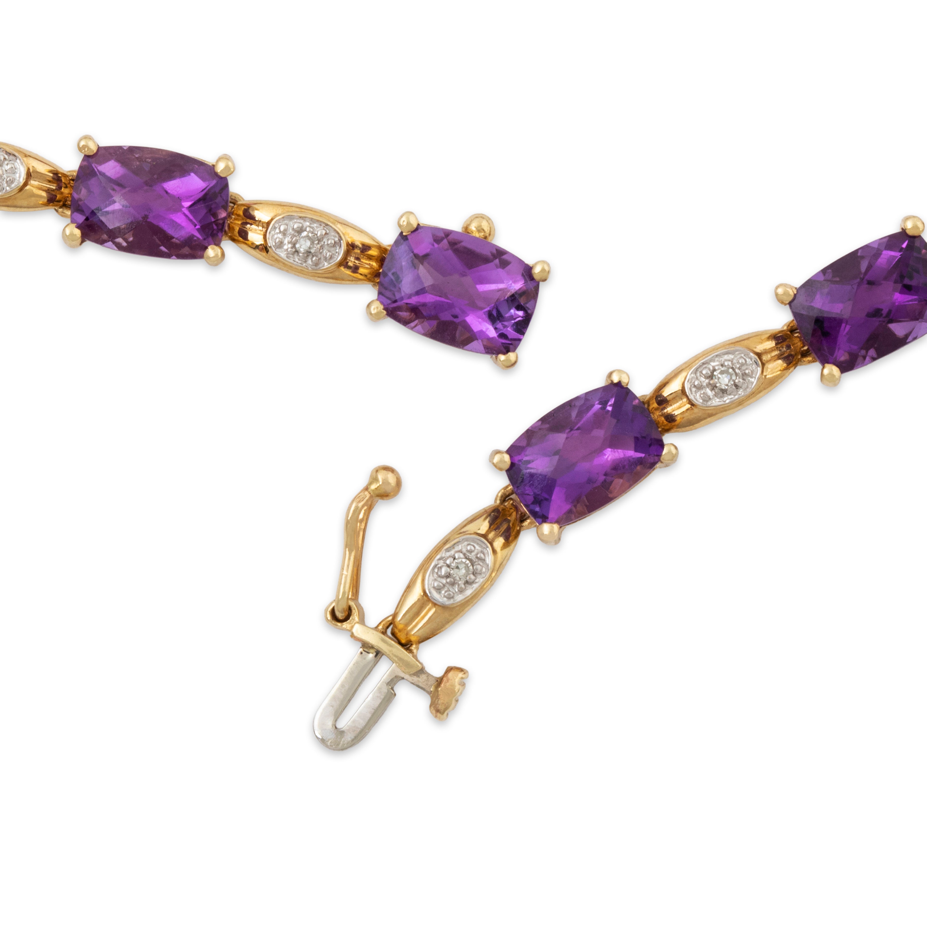 Vintage 10k Yellow Gold 8.5cttw Amethyst Diamond Checkerboard Bracelet 6.75、mySite、hinf8tx79