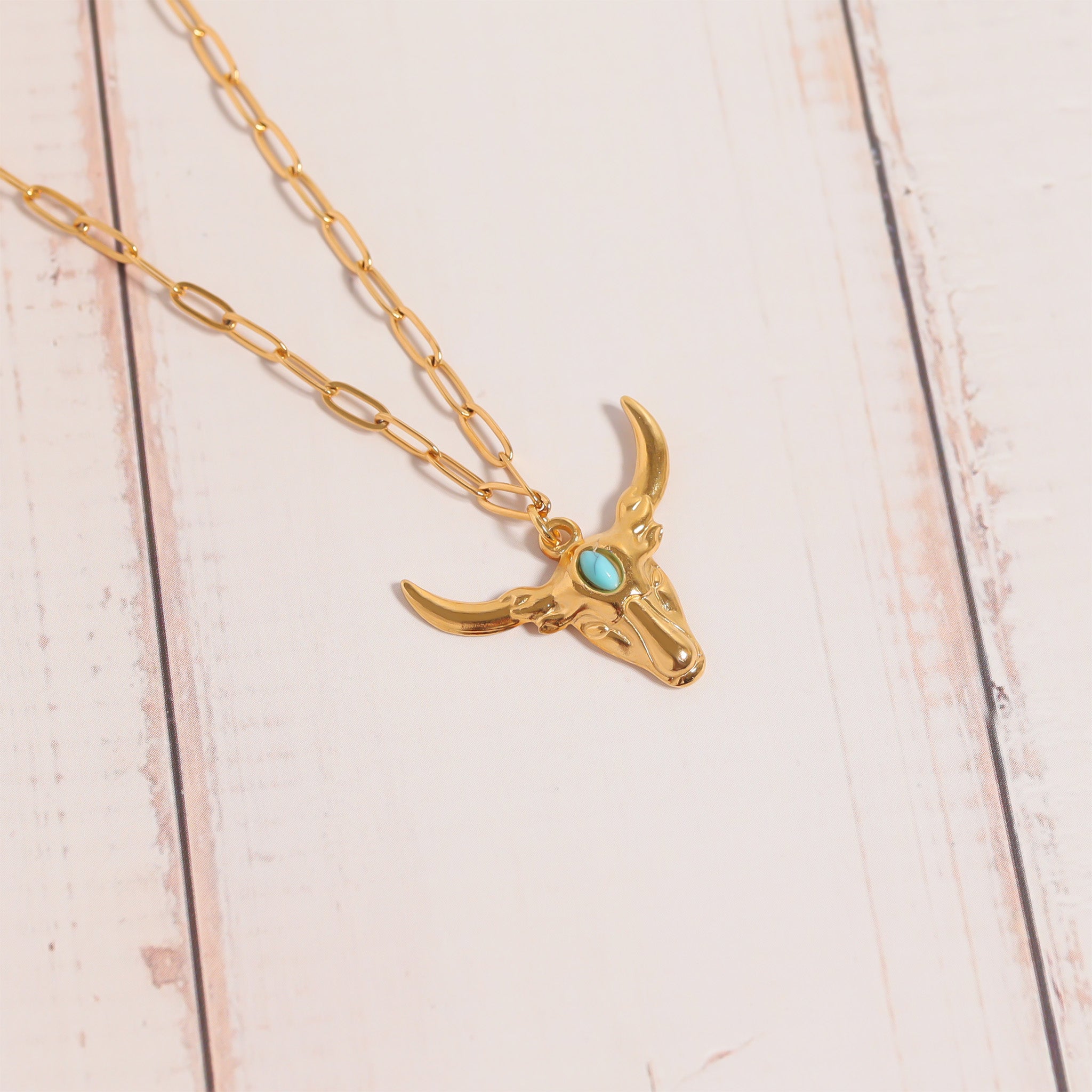 18K Gold PVD Stainless Steel Longhorn with Turquoise Charm / PDL0188、mySite、dreamappss