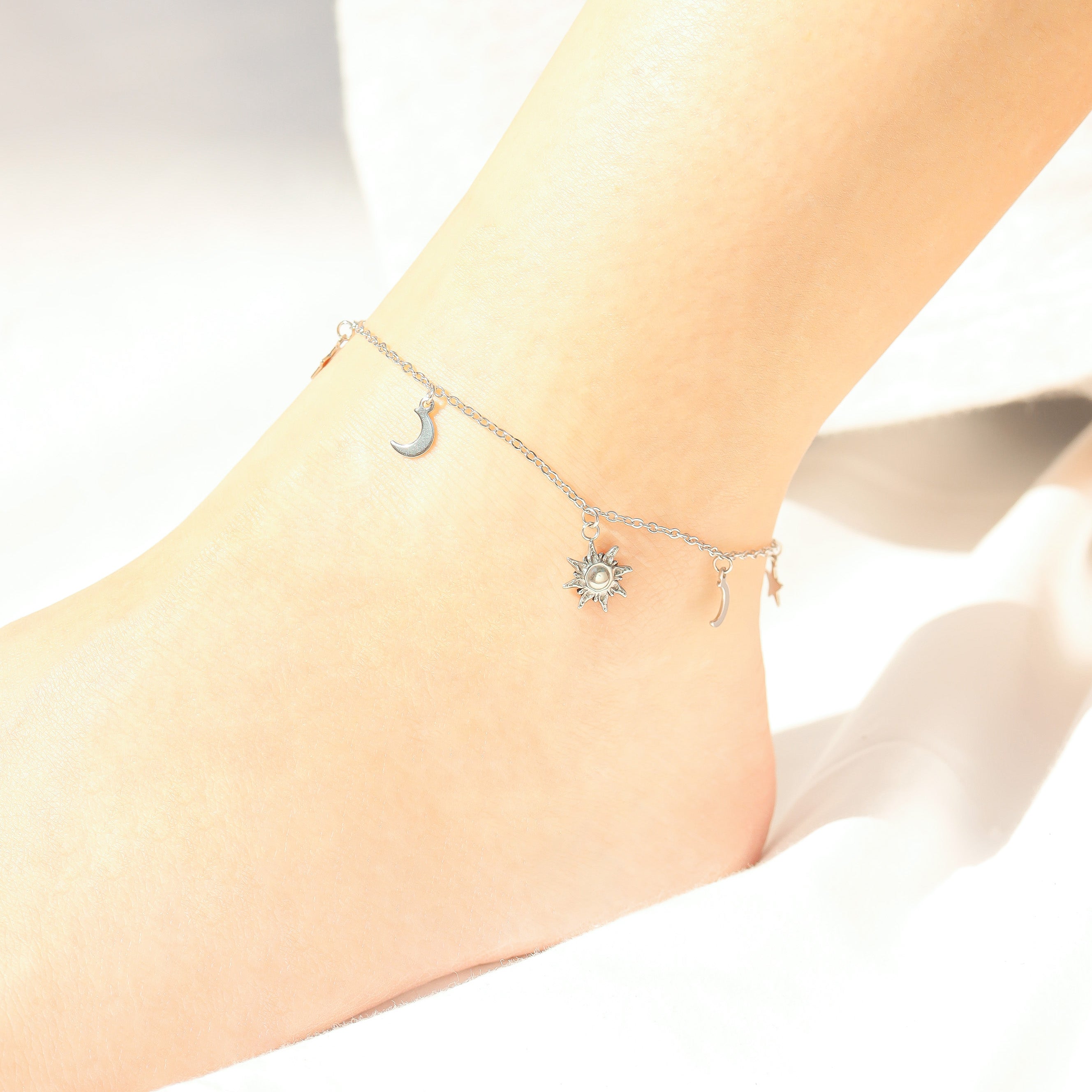 18K Gold PVD Stainless Steel Moon and Star Charms Anklet / BRJ1030、mySite、dreamappss