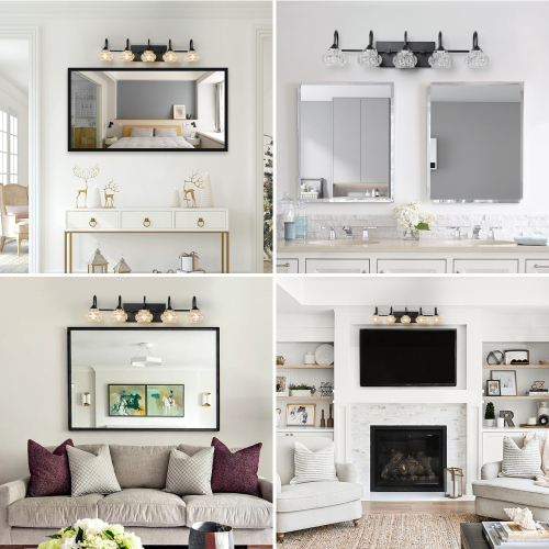 23" Retro 4-Light Bathroom Vanity Light Fixture - Black Finish with Crystal Glass Shades, Wall Mounted Lighting for Bathroom, Powder Room, and Vanity Mirror (No Bulbs)、、eastwooduniform