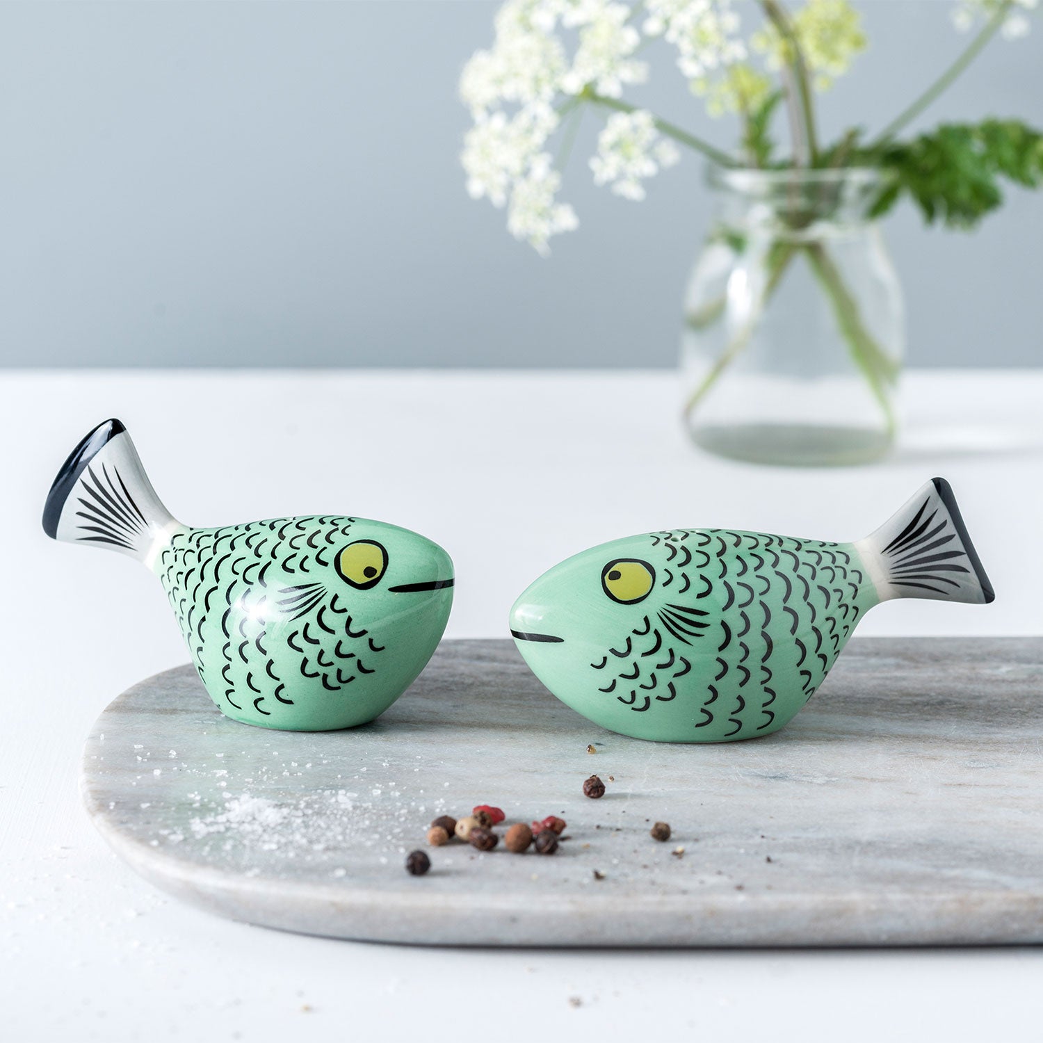 Jade Green Fish Salt and Pepper Shakers、mySite、g9winljtr